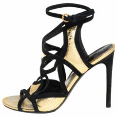 Louis Vuitton Python Embossed Leather & Trim Cut Out Ankle Strap Sandals Size 39