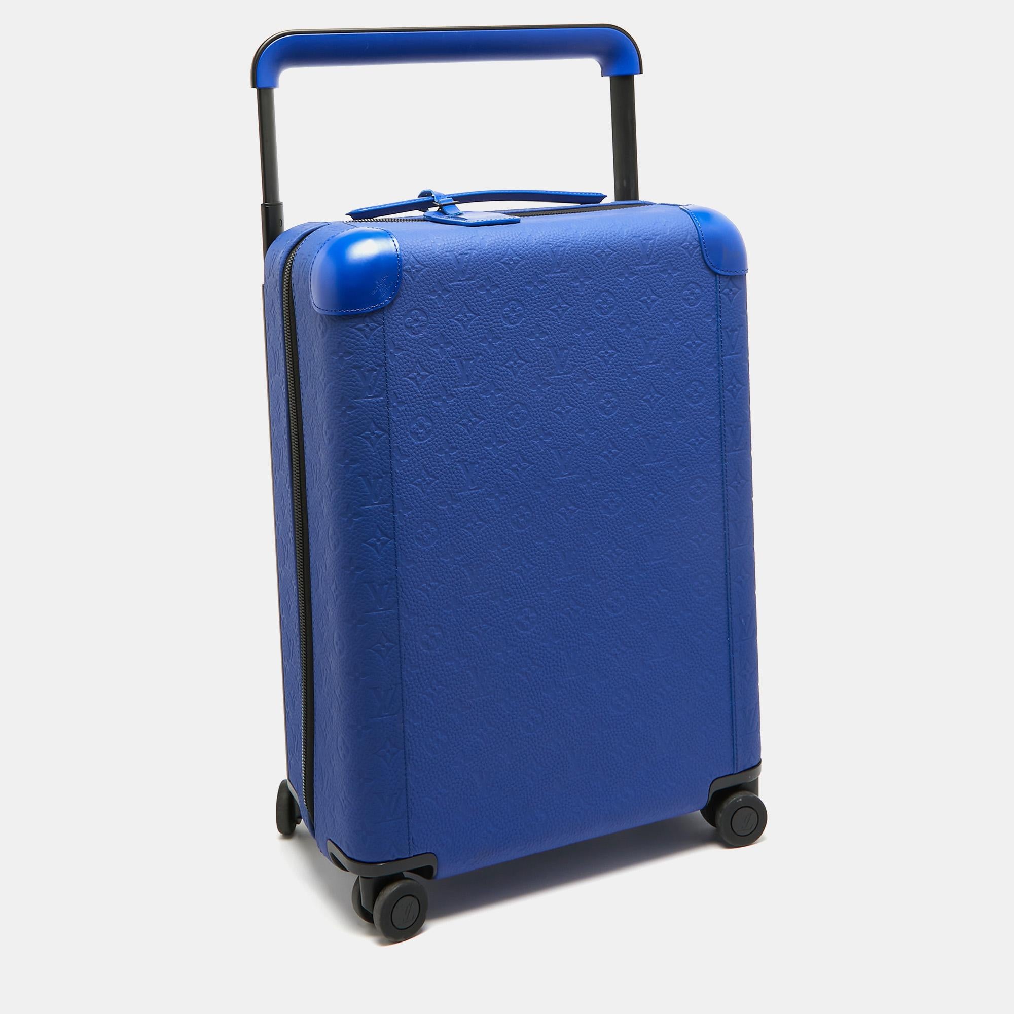 Men's Louis Vuitton Racing Blue Monogram Empreinte Leather Horizon 55 Suitcase For Sale