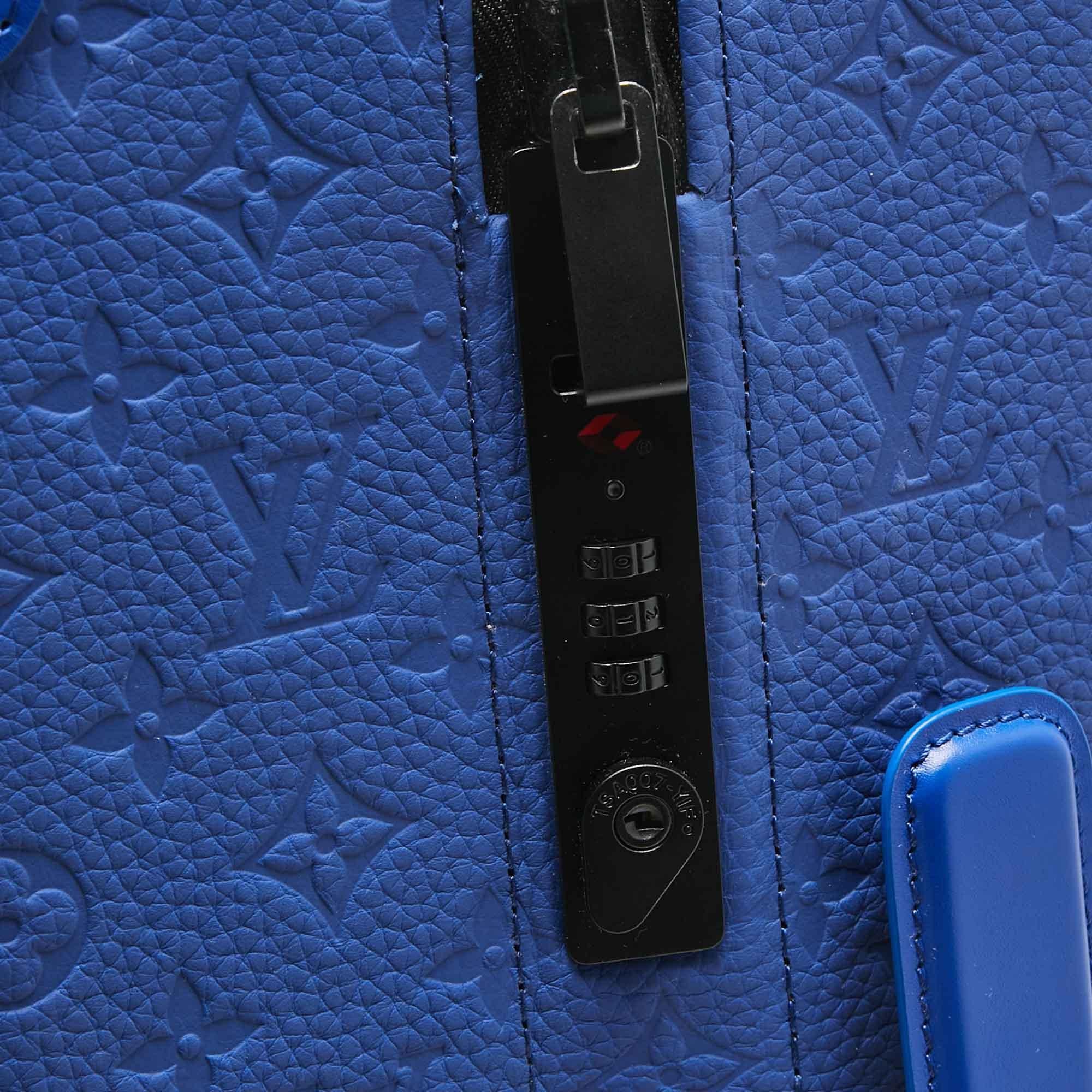 Louis Vuitton Racing Blue Monogram Empreinte Leather Horizon 55 Suitcase For Sale 3