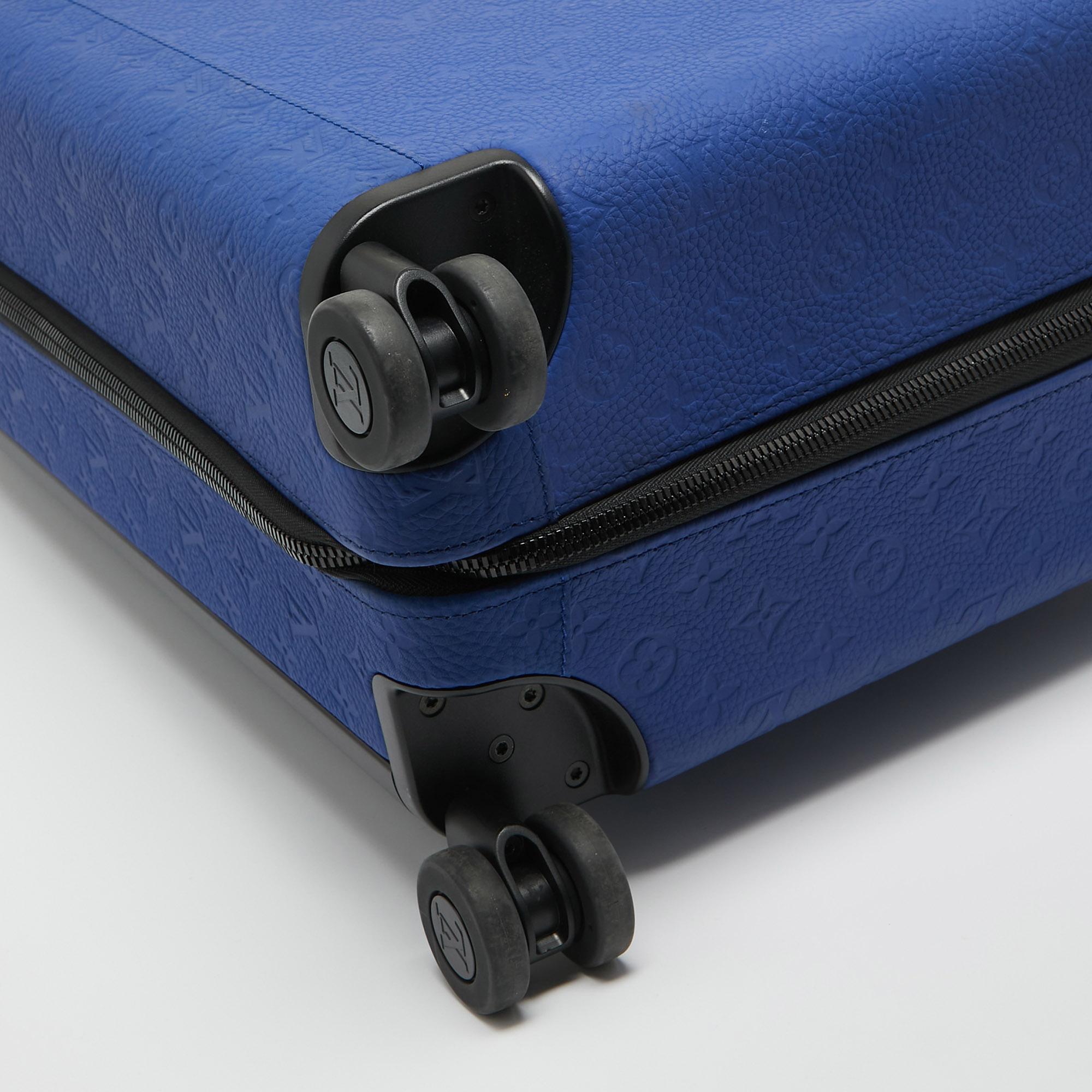 Louis Vuitton Racing Blue Monogram Empreinte Leather Horizon 55 Suitcase For Sale 4