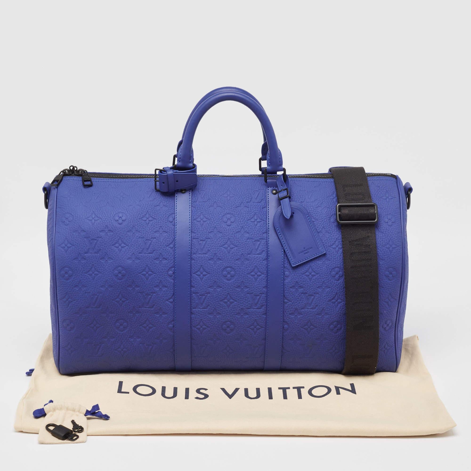 Louis Vuitton Racing Blue Monogram Empreinte Leather Keepall Bandoulière 50 10