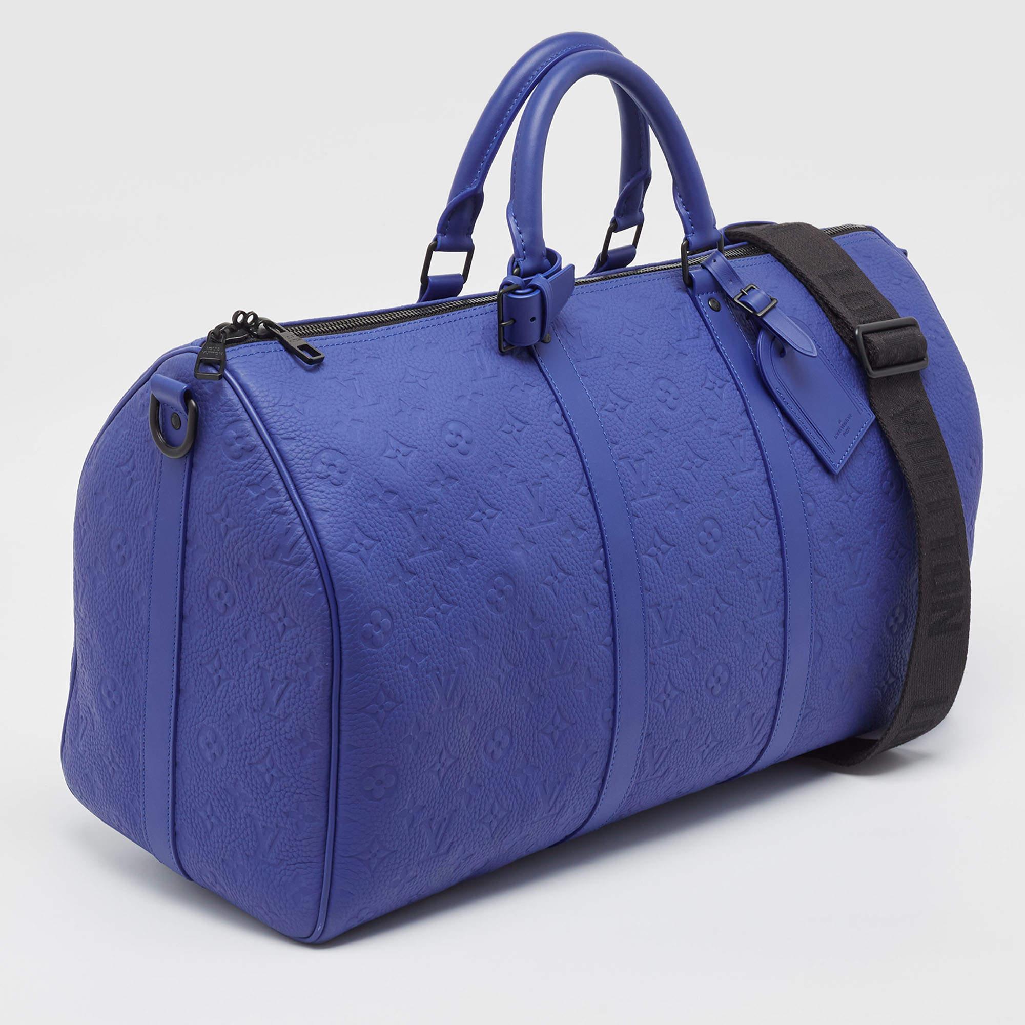 Men's Louis Vuitton Racing Blue Monogram Empreinte Leather Keepall Bandoulière 50