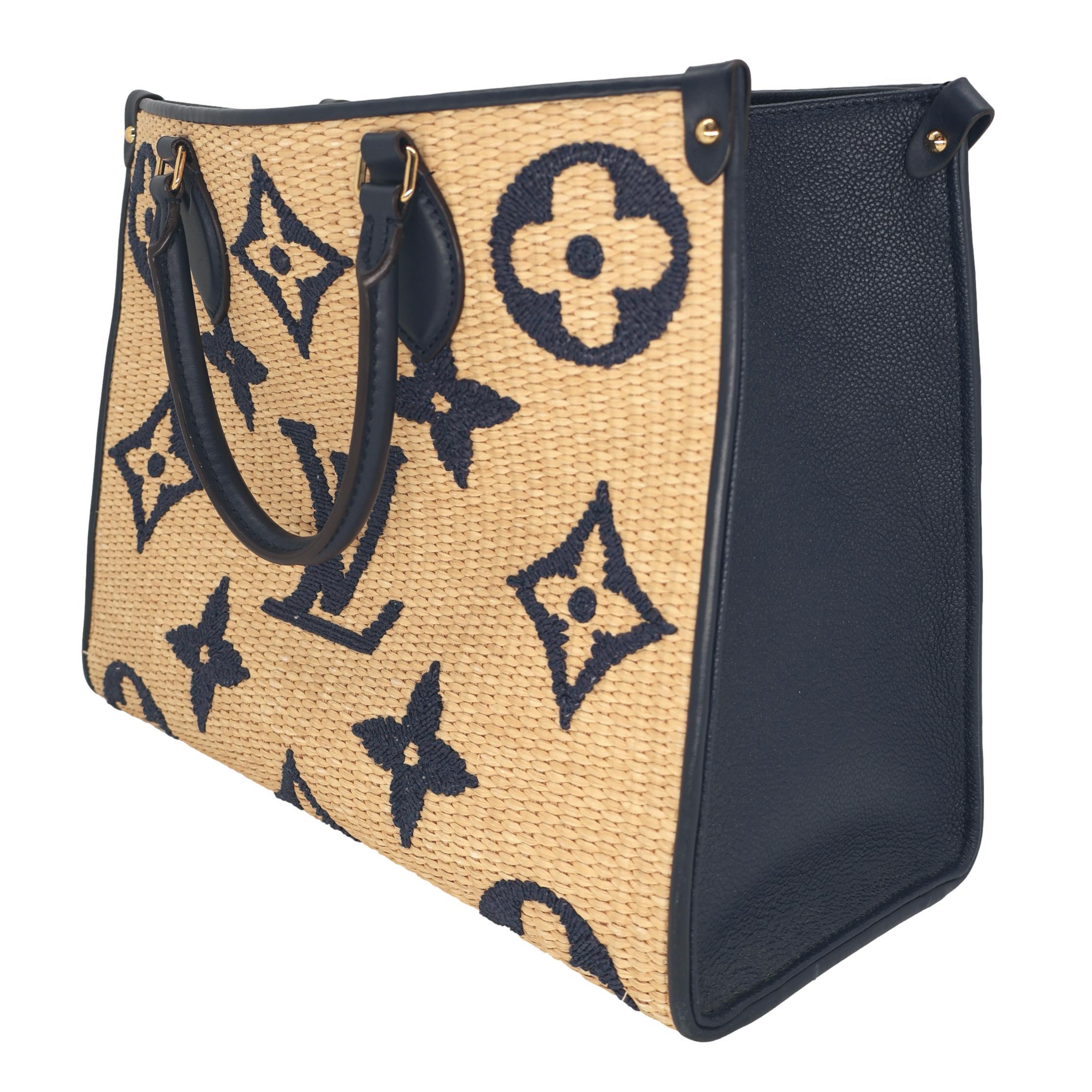 Louis Vuitton Raffia Giant Monogram OnTheGo MM Navy Shoulder Tote Bag, 2021. The 