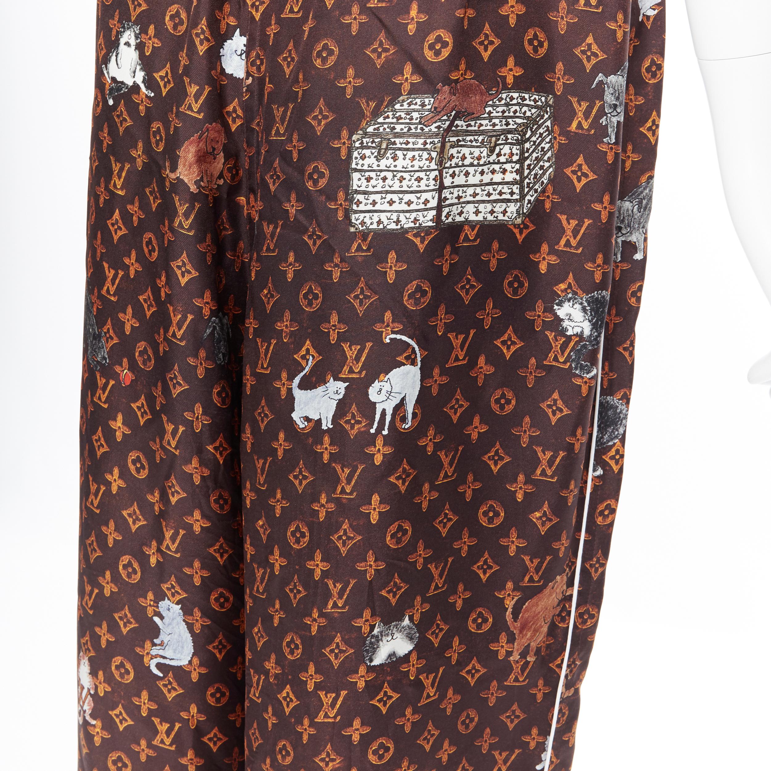 Women's LOUIS VUITTON Rare 2019 Coddington Catagram monogram silk pajama pants FR44 XL
