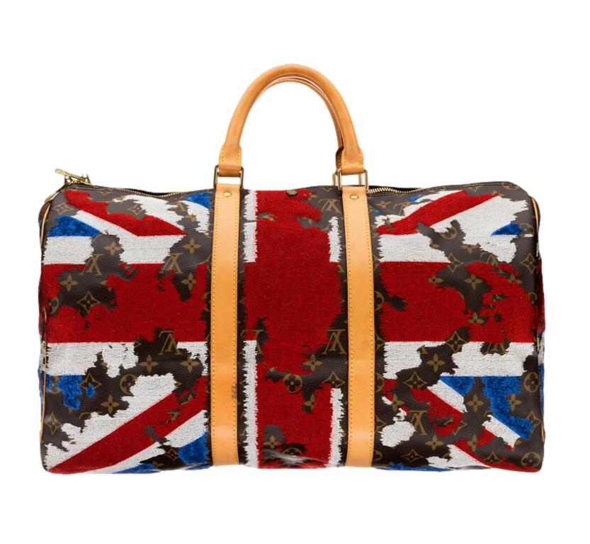 Louis Vuitton Rare Bandoulière Keepall 50 mit Union Jack Flagge von Jay Ahr, 2003. Die kultige Keepall wurde erstmals in den 1930er Jahren von Gaston Vuitton als 