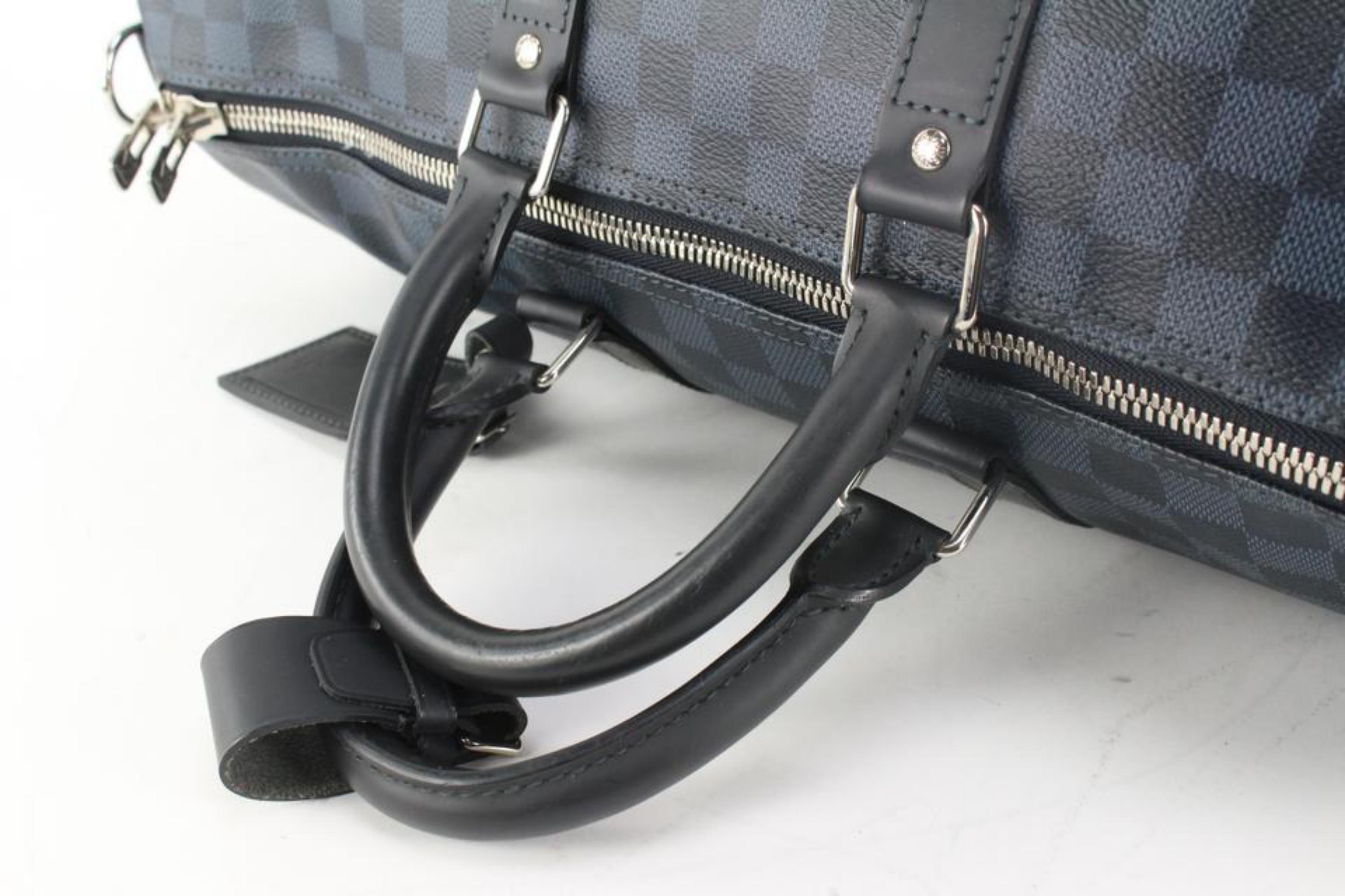 Louis Vuitton Rare Blue Damier Cobalt Keepall Bandouliere 45 Duffle Bag 13lz531s In Good Condition For Sale In Dix hills, NY