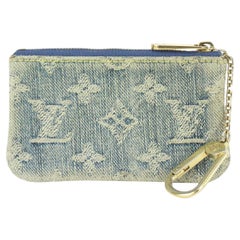 Louis Vuitton Rare Blue Monogram Denim Key Pouch Pochette Cles 823lv25
