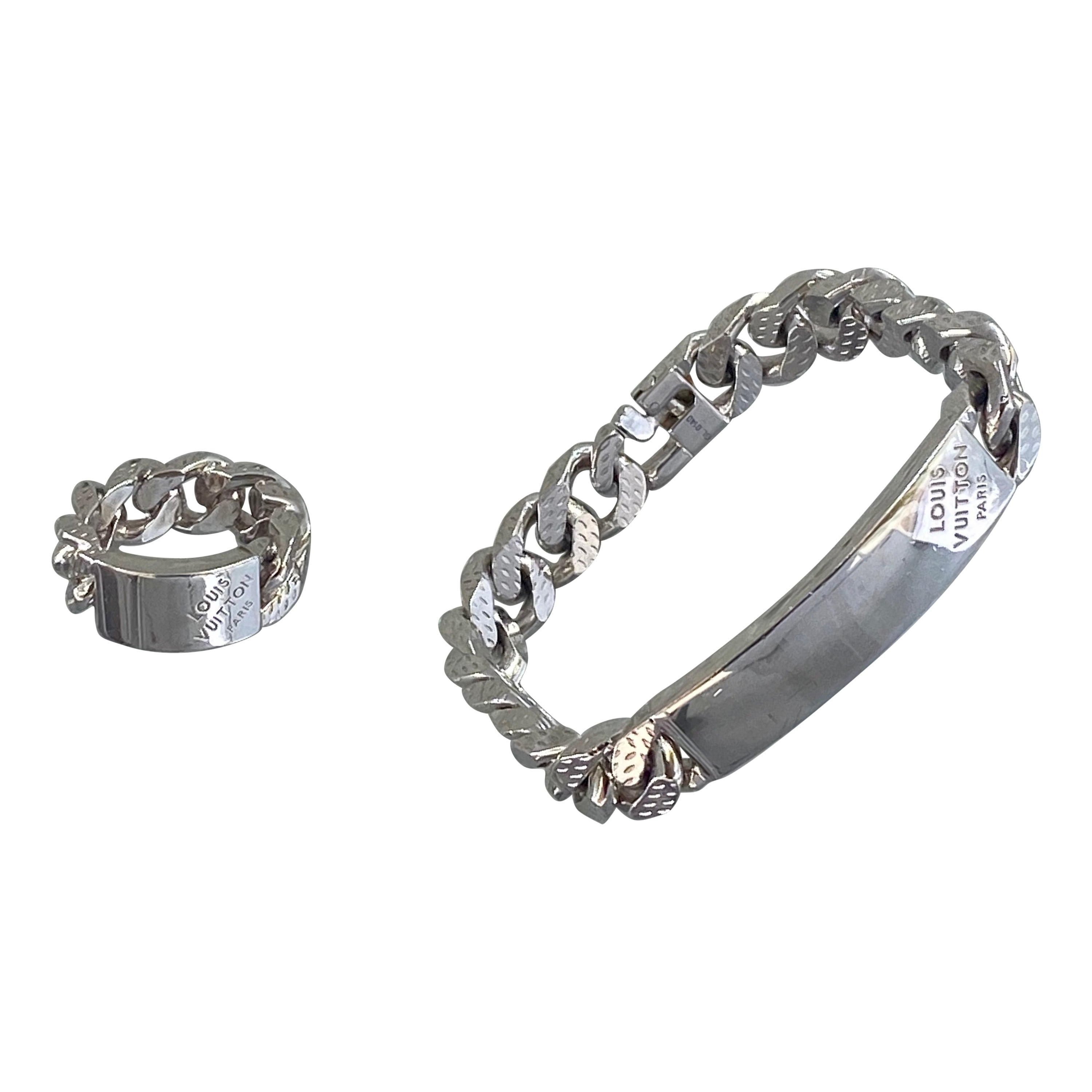 Louis Vuitton Rare Chain Link Damier Bracelet and Ring Set