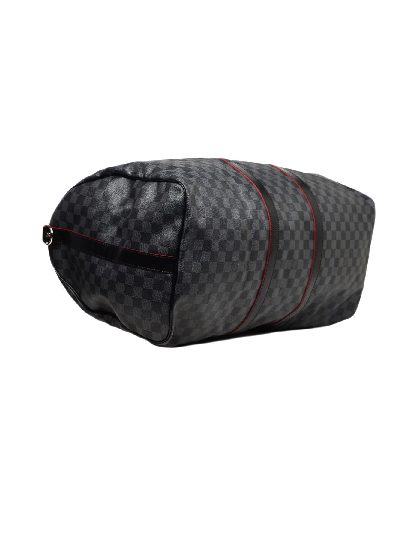 Louis Vuitton RARE Damier Graphite/Rouge Trim Keepall Bandouliere 55 Duffel  Bag For Sale at 1stDibs | keepall bandouliere 55 graphite