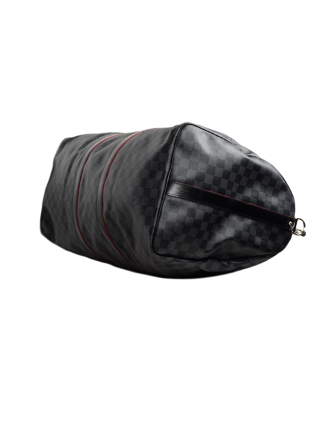 Louis Vuitton RARE Damier Graphite/Rouge Trim Keepall Bandouliere 55 Duffel  Bag For Sale at 1stDibs | keepall bandouliere 55 graphite