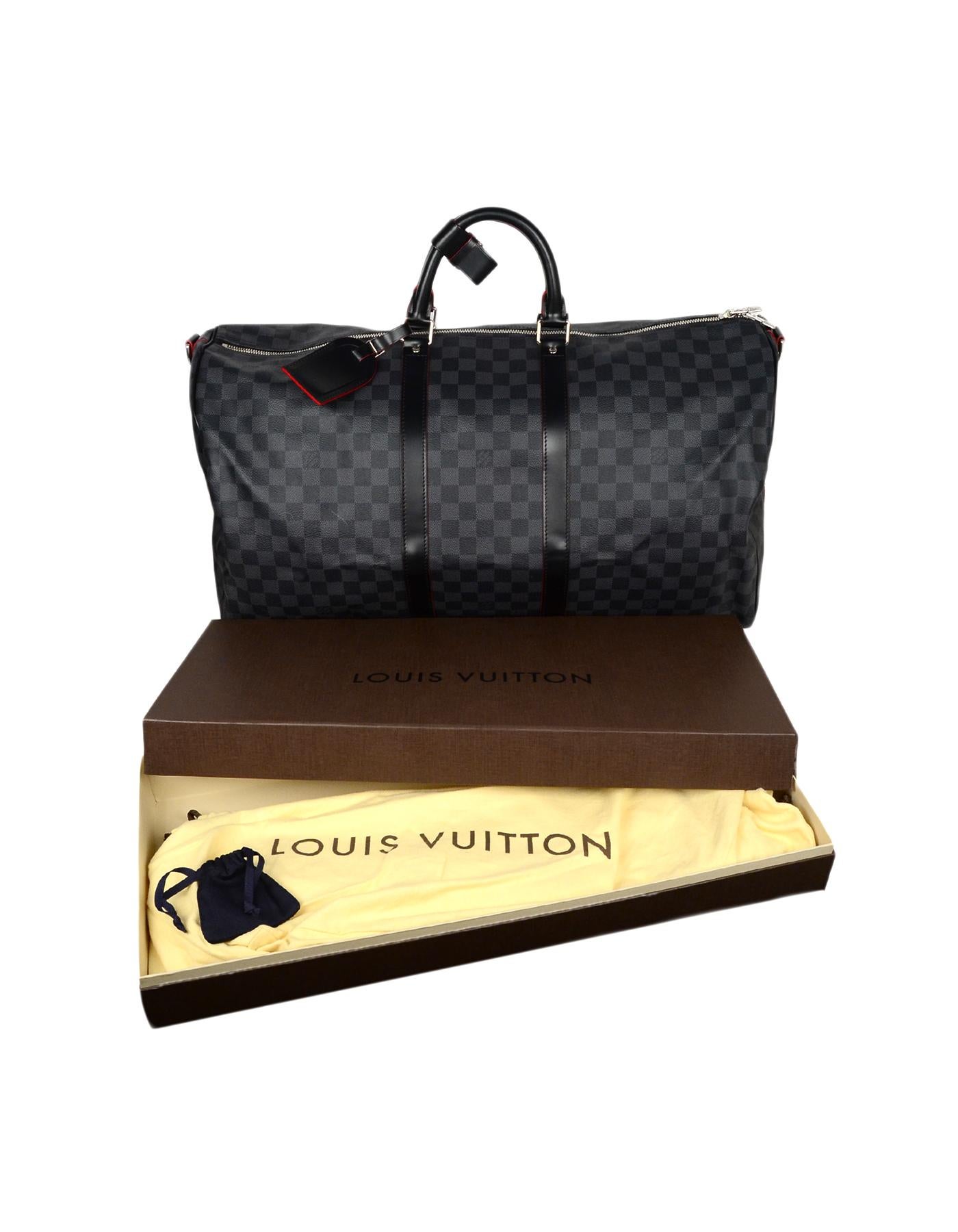 Louis Vuitton RARE Damier Graphite/Rouge Trim Keepall Bandouliere 55 Duffel  Bag For Sale at 1stDibs | keepall bandouliere 55 graphite