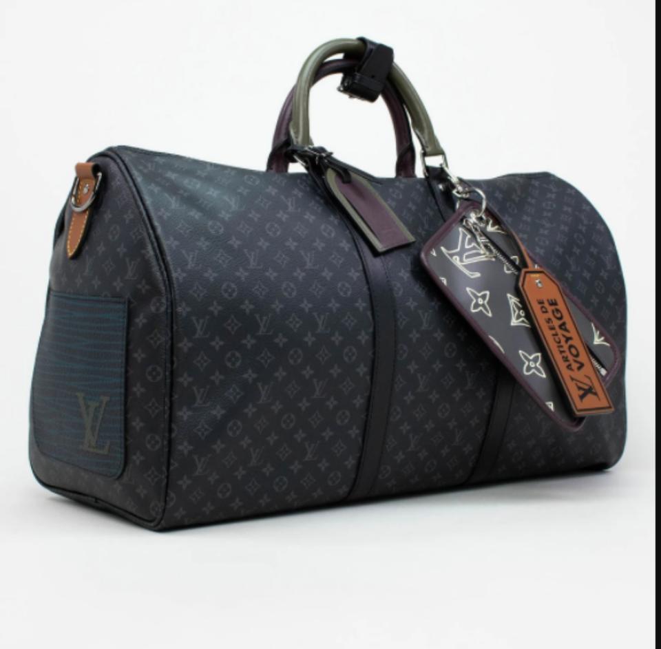 Women's Louis Vuitton Rare Limited Black Monogram Eclipse Patchwork Keepall Bandouliere
