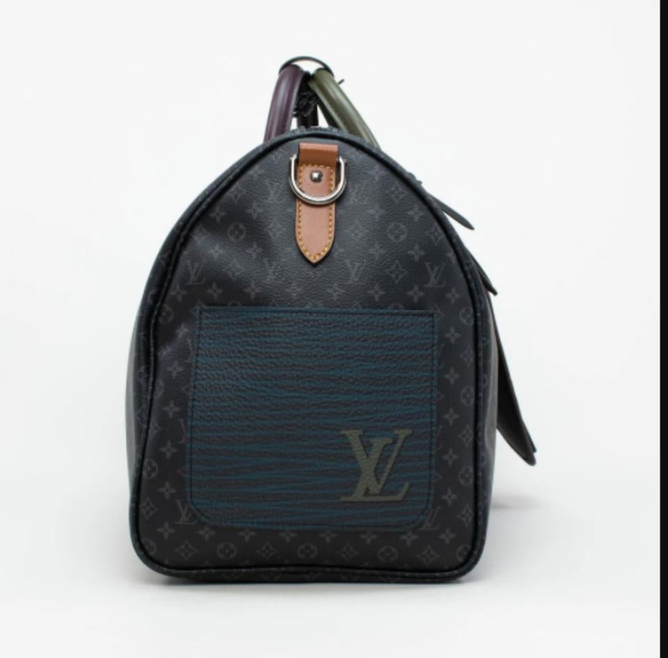 Louis Vuitton Rare Limited Black Monogram Eclipse Patchwork Keepall Bandouliere  For Sale 1
