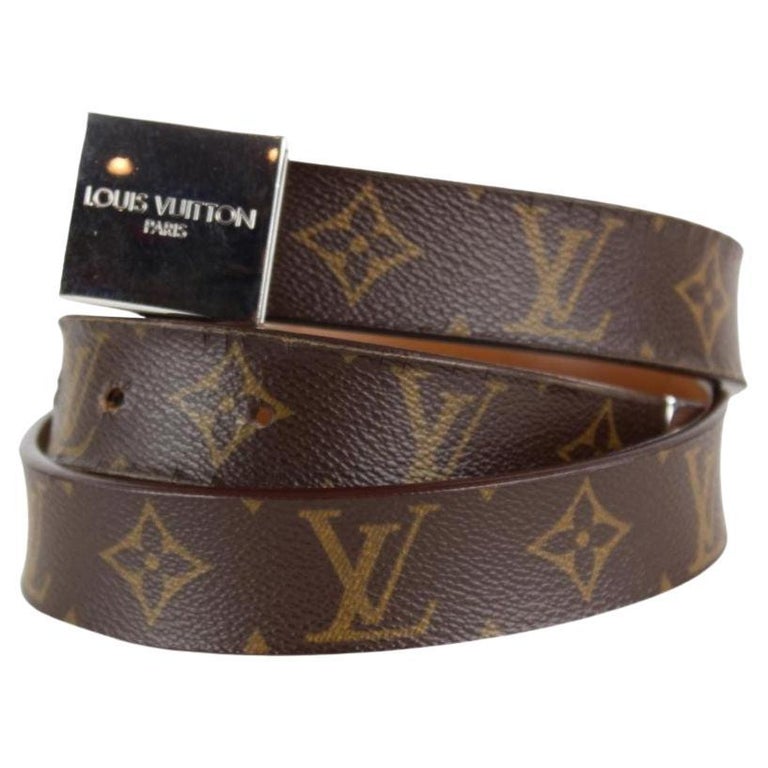 LOUIS VUITTON Size 36 LV Monogram Embossed Tan Leather Gold Square Buckle  Belt at 1stDibs