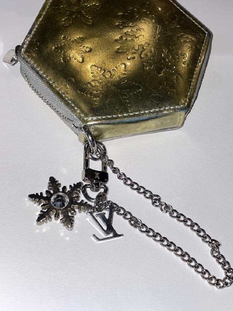 Louis Vuitton Rare porte-monnaie à flocon slowflake doré avec clé de monnaie et porte-monnaie argenté en vente 5