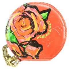 Louis Vuitton Rare Sprouse Orange Sunset Monogram Vernis Roses Coin Purse 99lk41