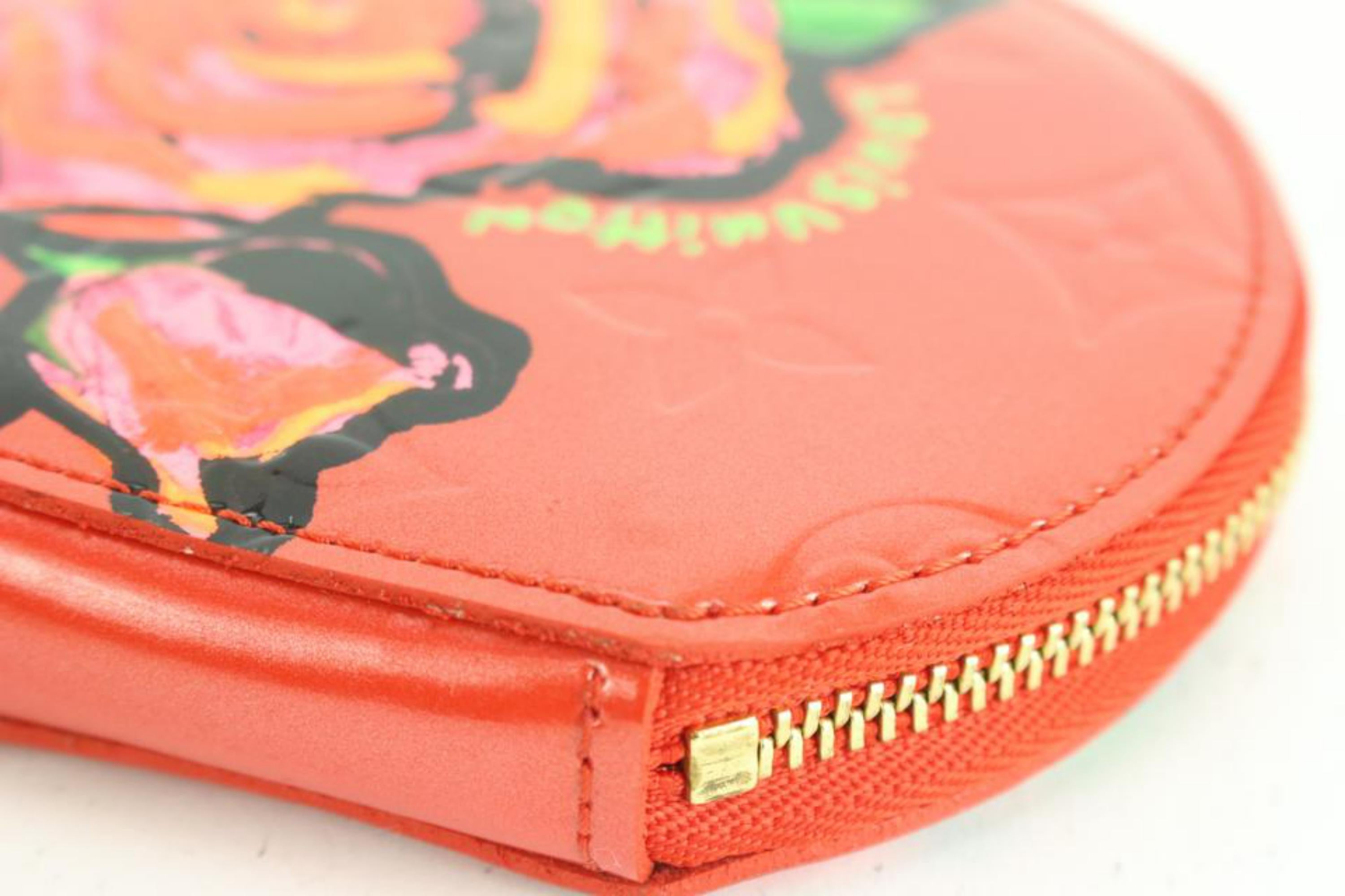 Louis Vuitton Rare Stephen Sprouse Orange Sunset Vernis Roses Coin Purse 90lk68s In Good Condition In Dix hills, NY