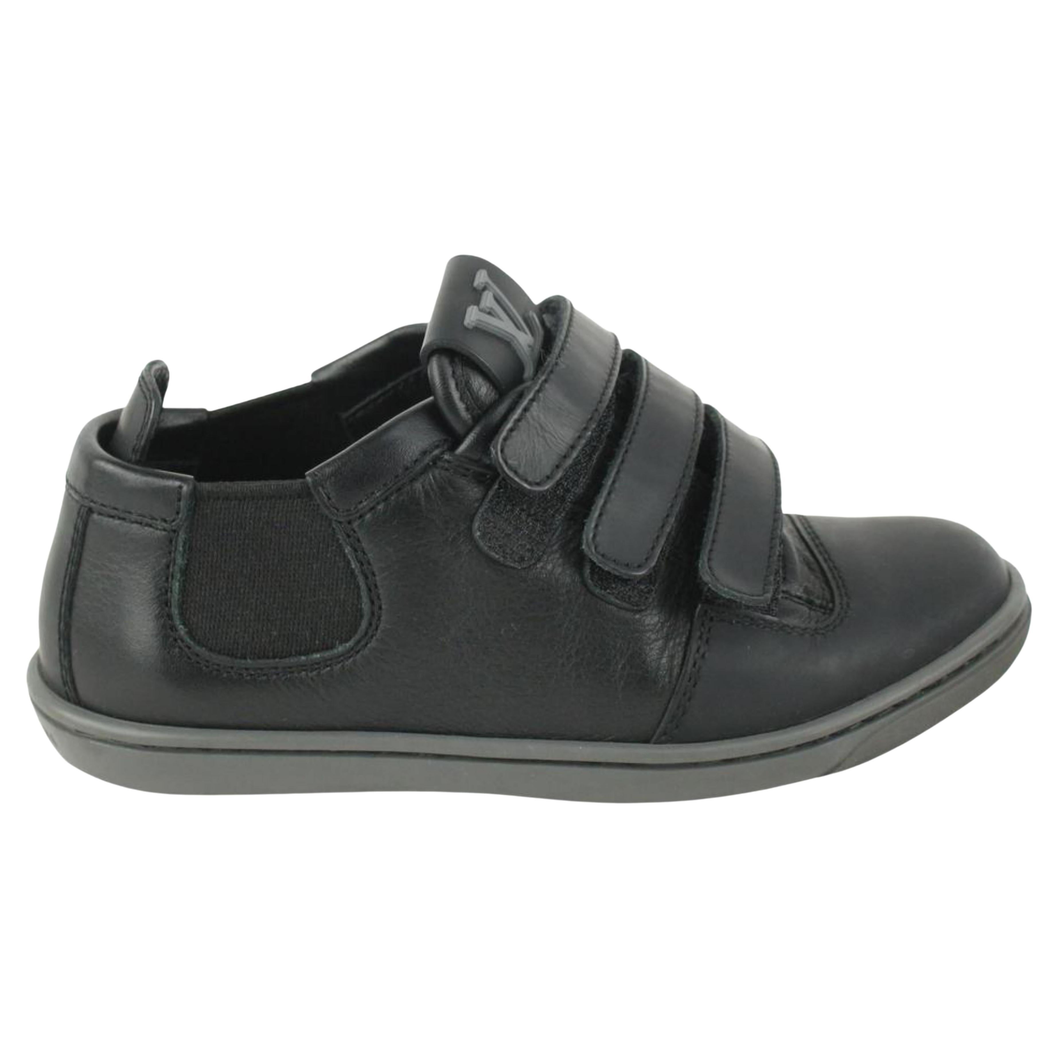 Louis Vuitton Rare Toddler Sz 25 Black Leather Slalom Sneaker 128lv1 For Sale