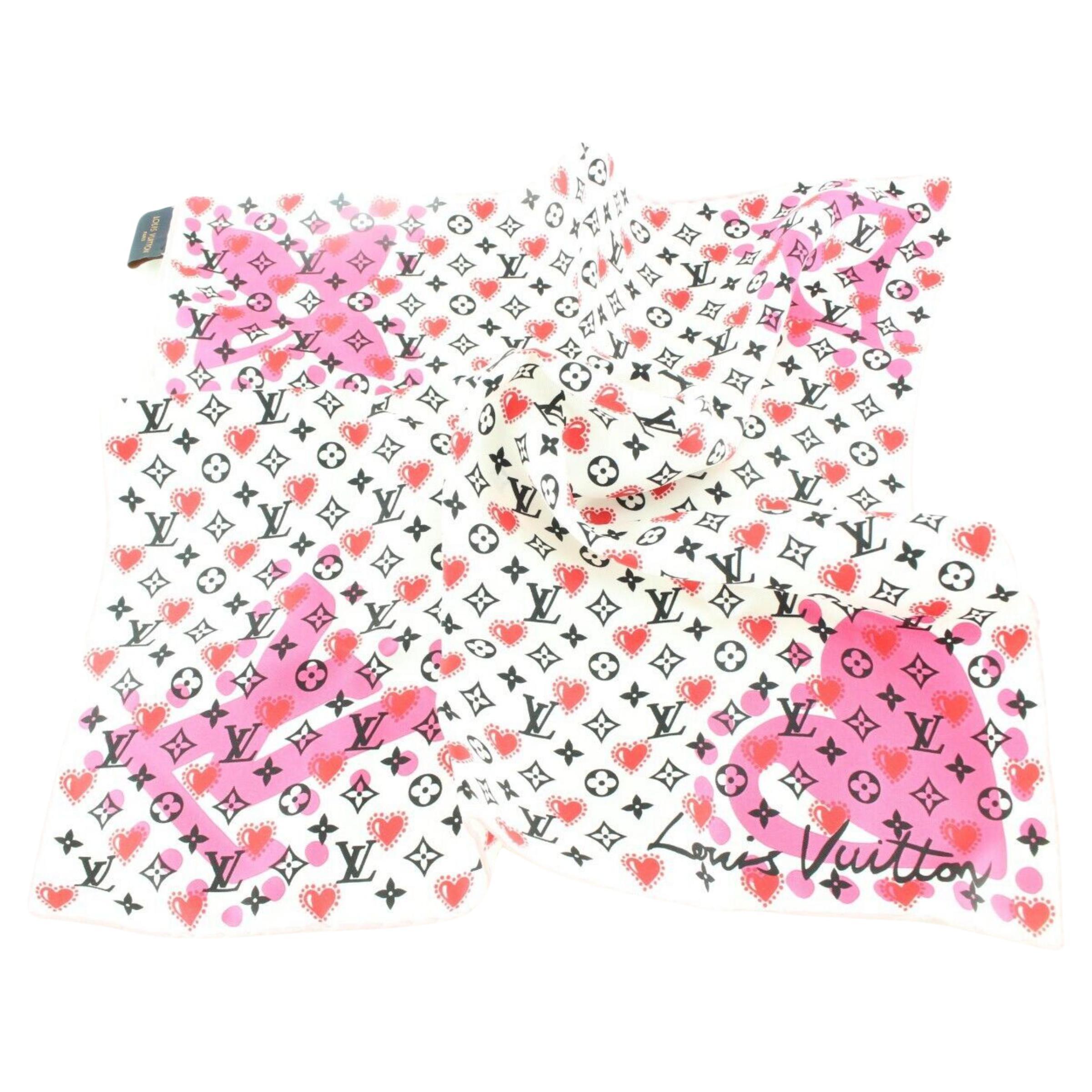 Louis Vuitton Rare Valentine Heart Monogram Silk Scarf 3LK0315 For Sale
