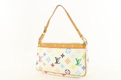 Louis Vuitton Rare White Monogram Multicolor Pochette Accessoires Wristlet