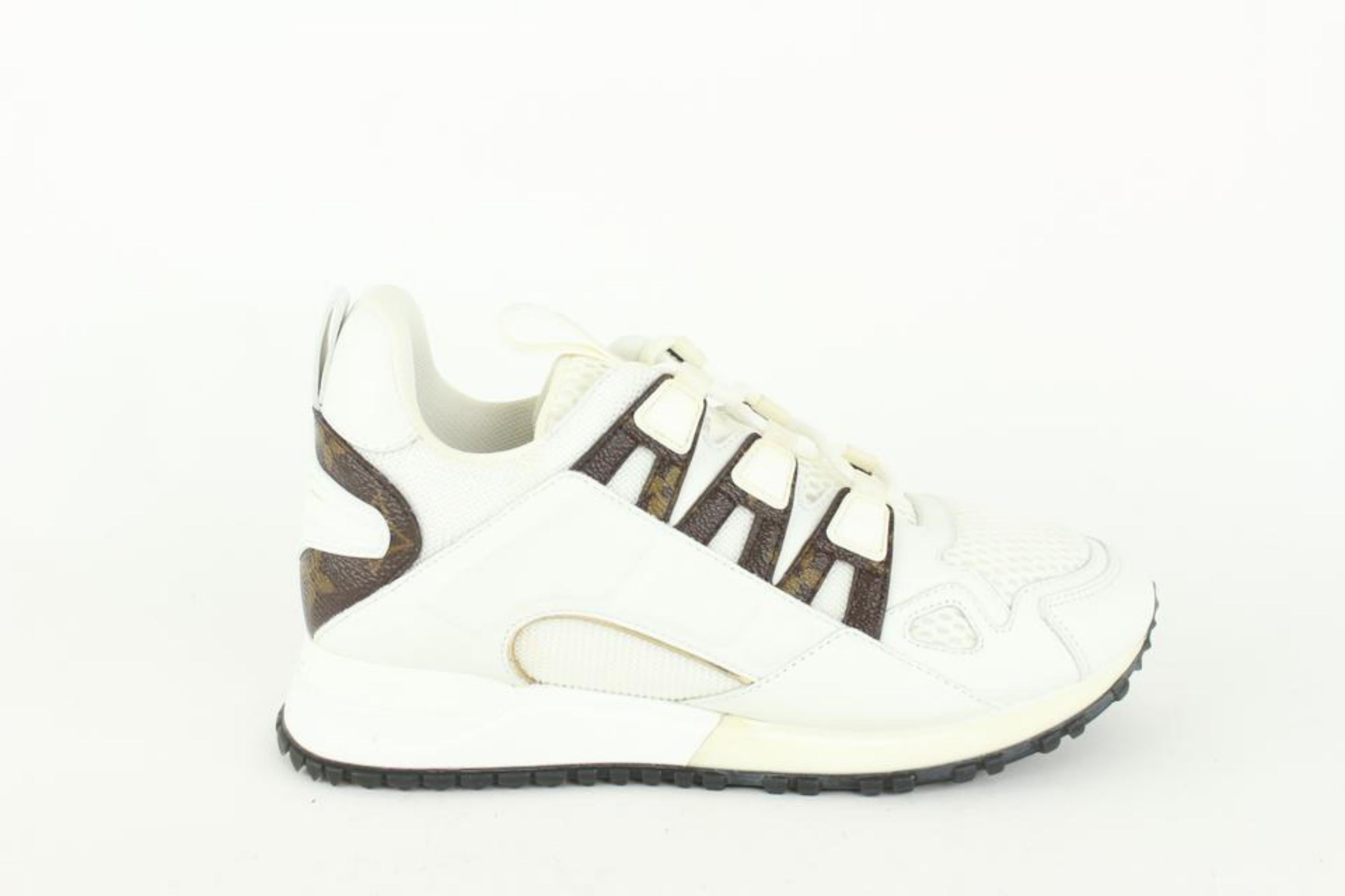 Louis Vuitton Seltene Damen Größe 35 Weiß x Braun Monogramm Run Away Sneaker 1012l im Angebot 7