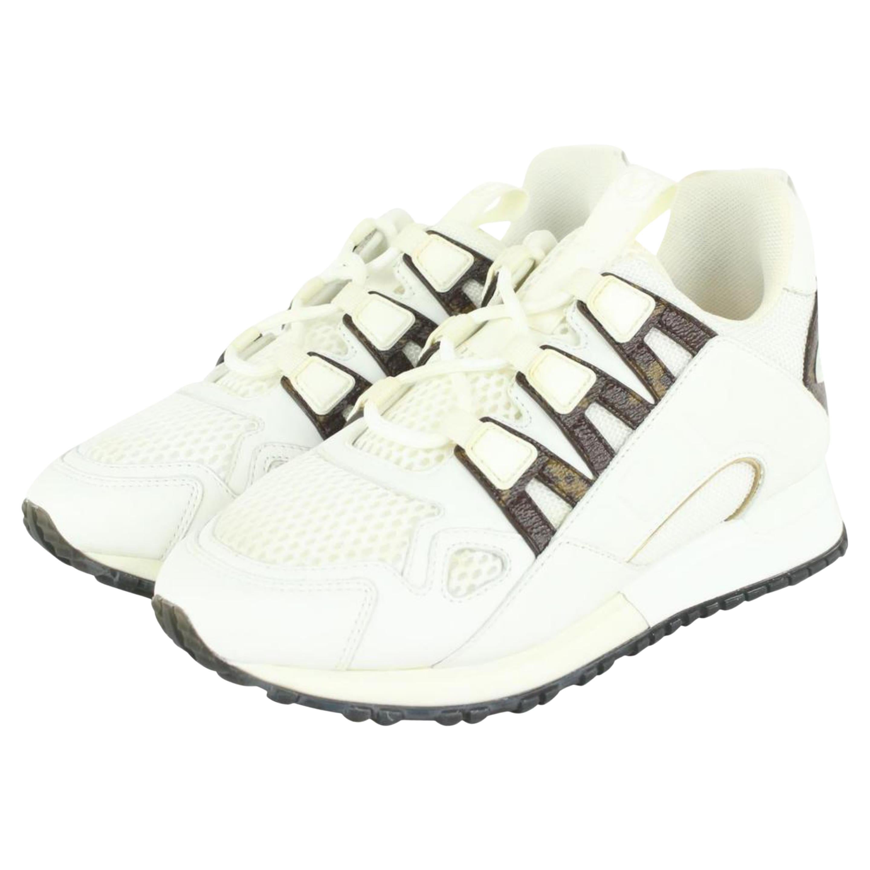 Louis Vuitton Rare Women's Size 35 White x Brown Monogram Run Away Sneaker 1012l For Sale