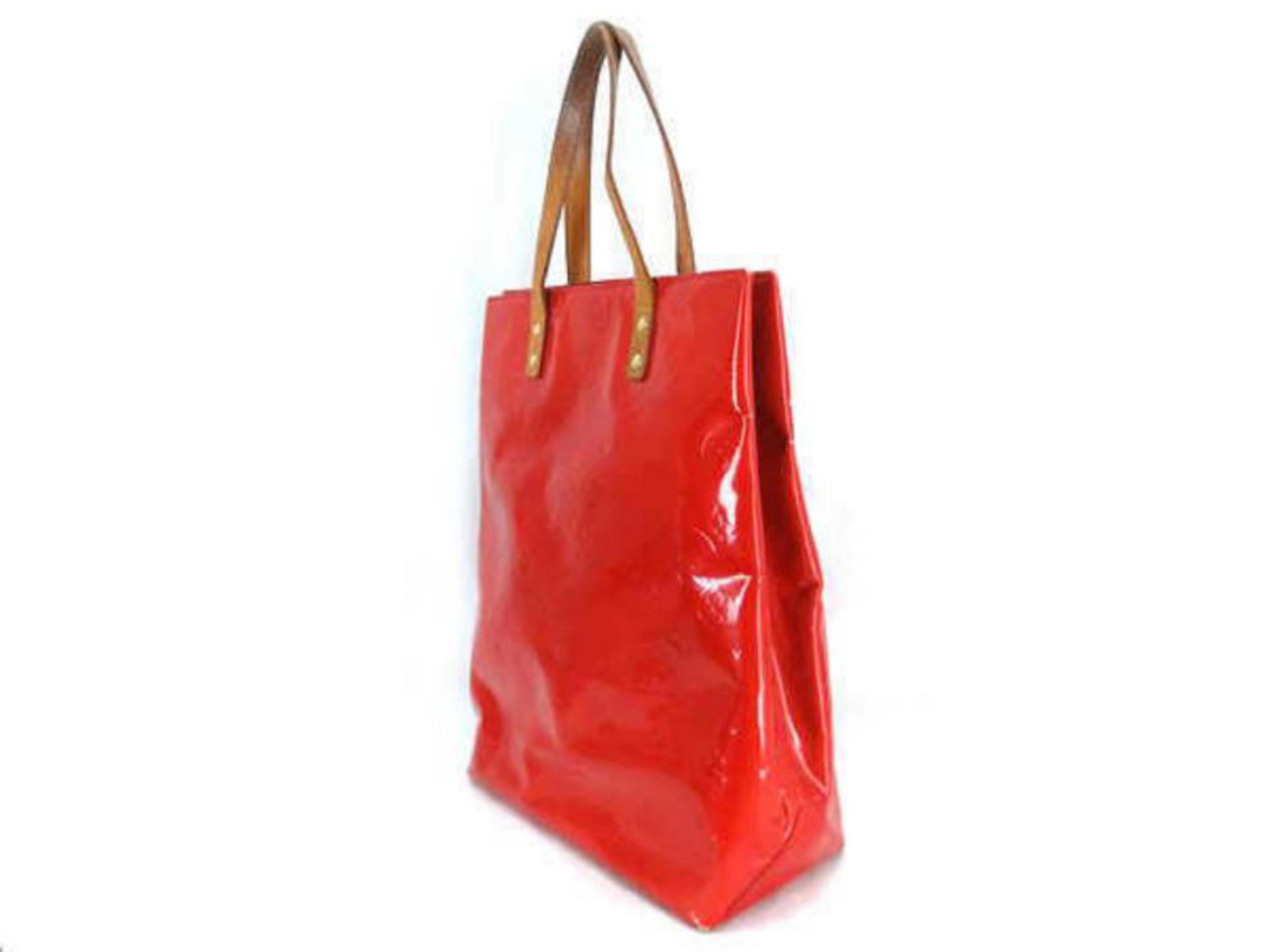 Louis Vuitton Reade Monogram Vernis Mm 232382 Red Patent Leather Tote im Angebot 5