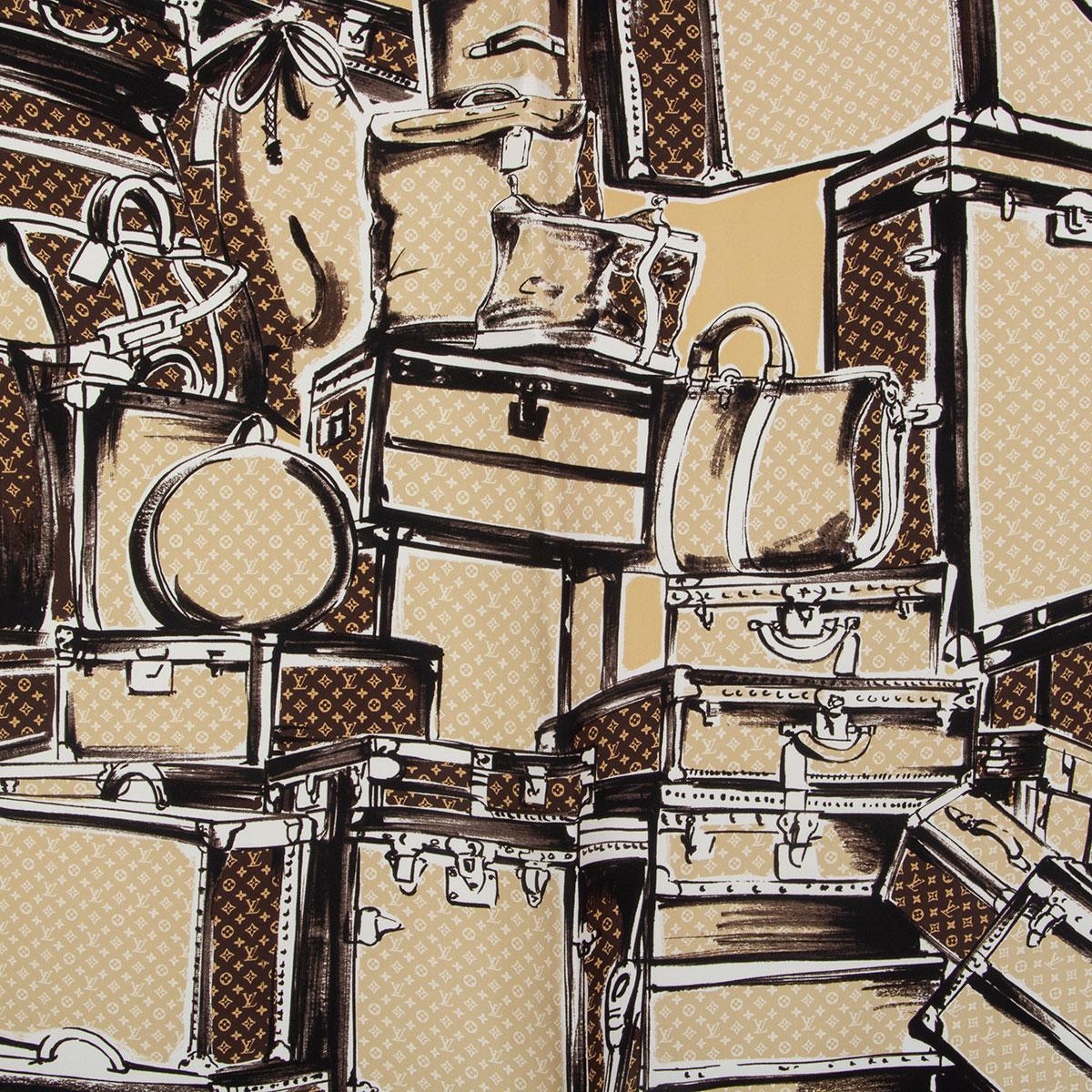 LOUIS VUITTON rot-beige Seide Luggage Print Schal (Beige)