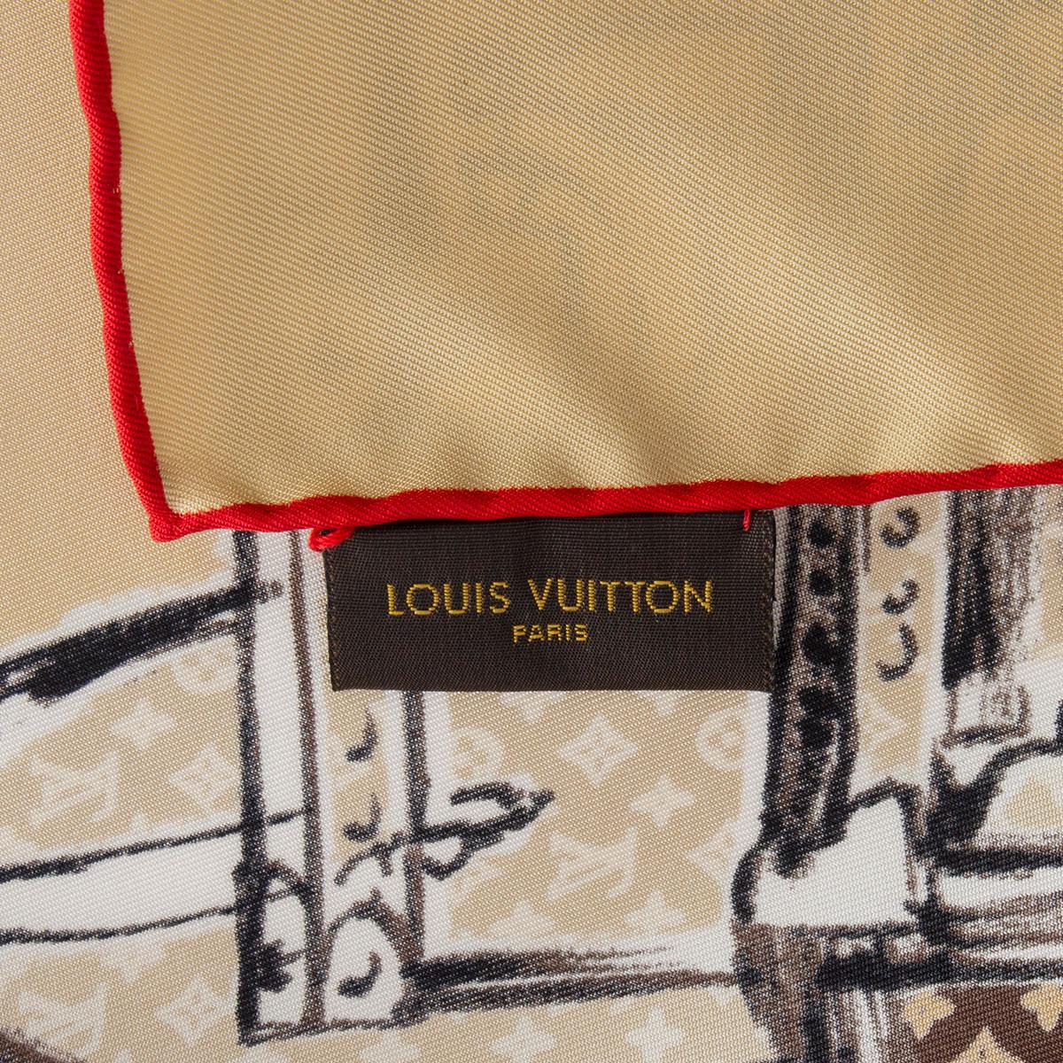 LOUIS VUITTON red beige silk Luggage Print Shawl Scarf In Excellent Condition In Zürich, CH