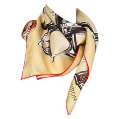 LOUIS VUITTON red beige silk Luggage Print Shawl Scarf