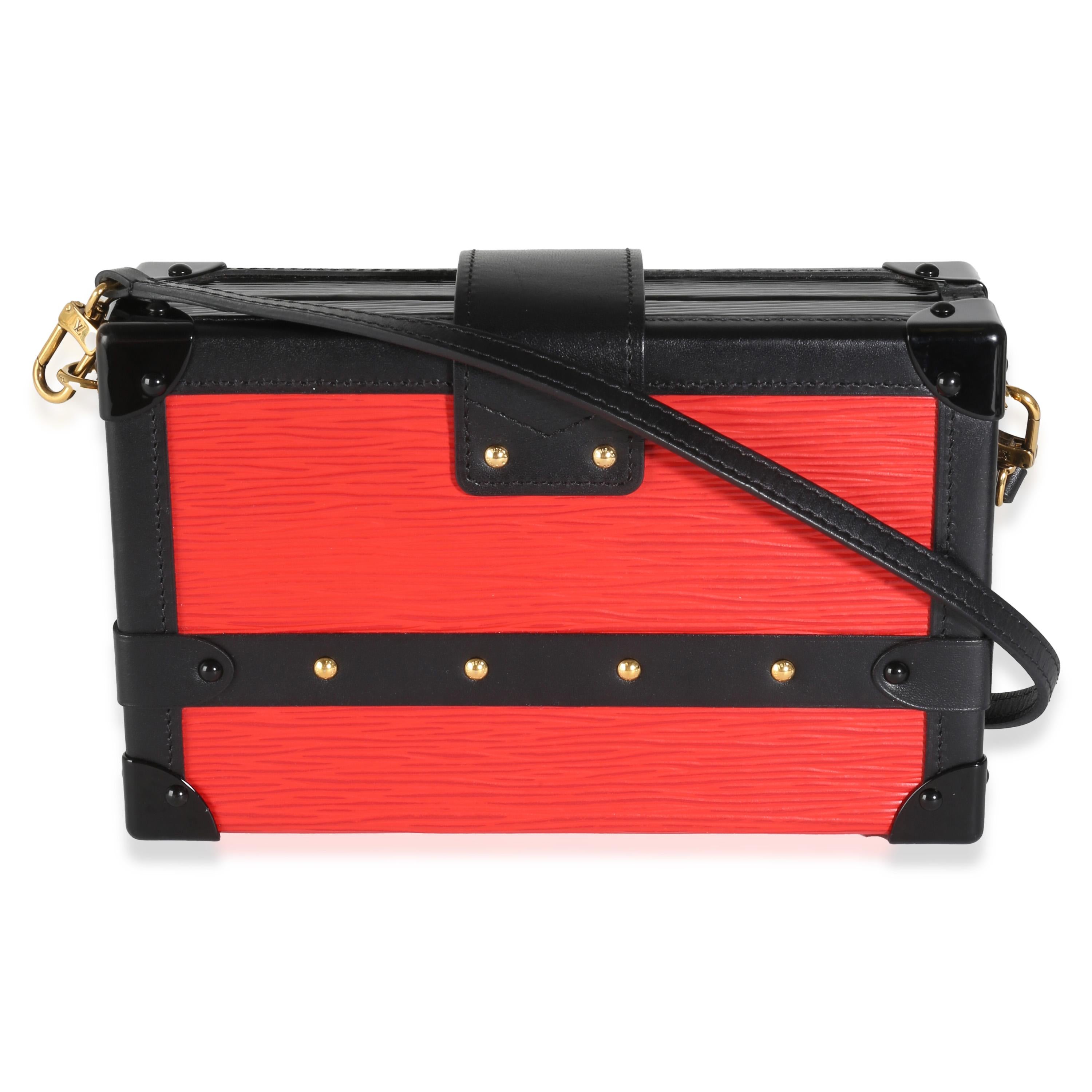 Listing Title: Louis Vuitton Red Black Epi Petite Malle
SKU: 142784
MSRP: 5900.00 USD
Condition: Pre-owned 
Handbag Condition: Very Good
Condition Comments: Item is in very good condition with minor signs of wear. Light scuffing along corners. Faint