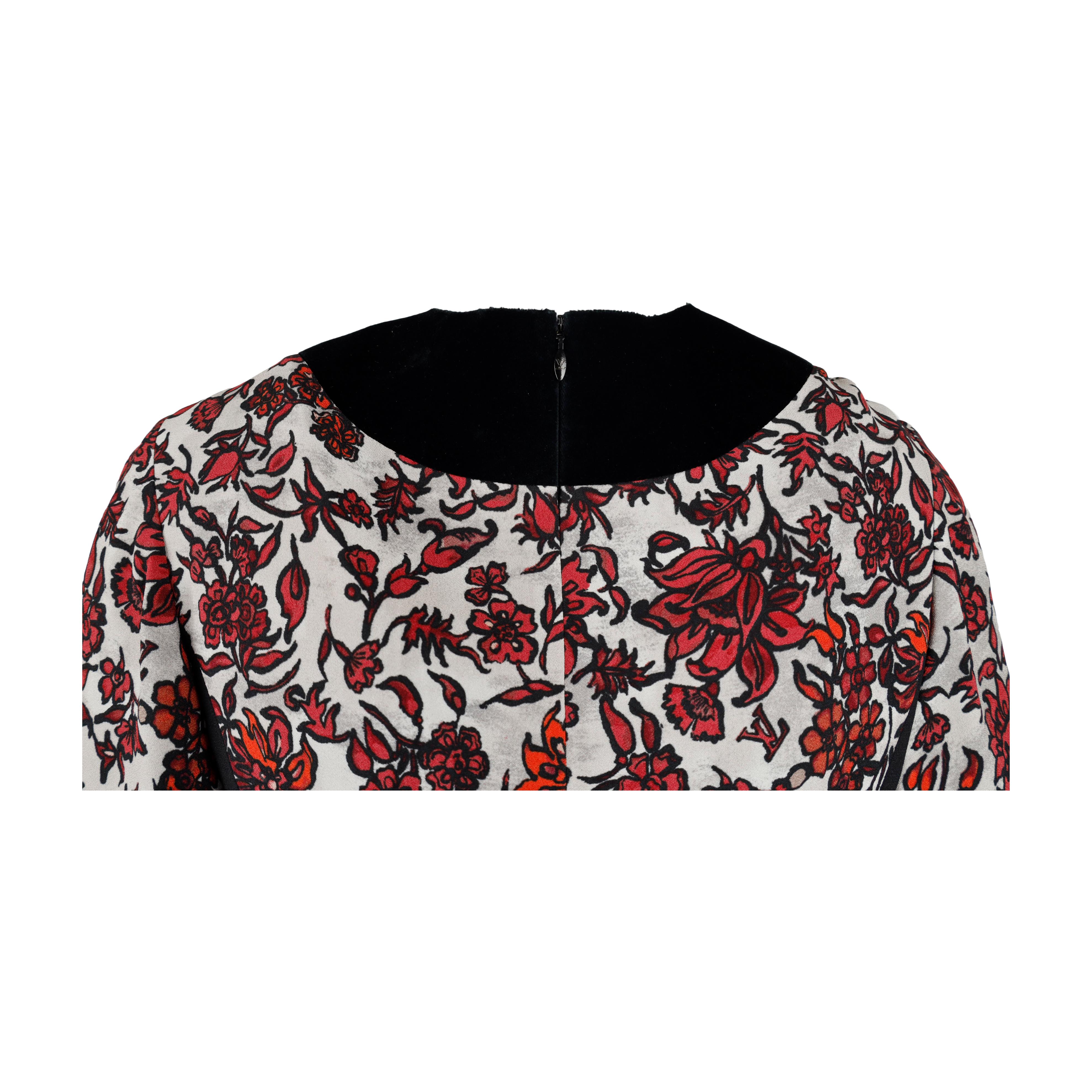 Louis Vuitton Red Black Floral Printed Dress For Sale 1