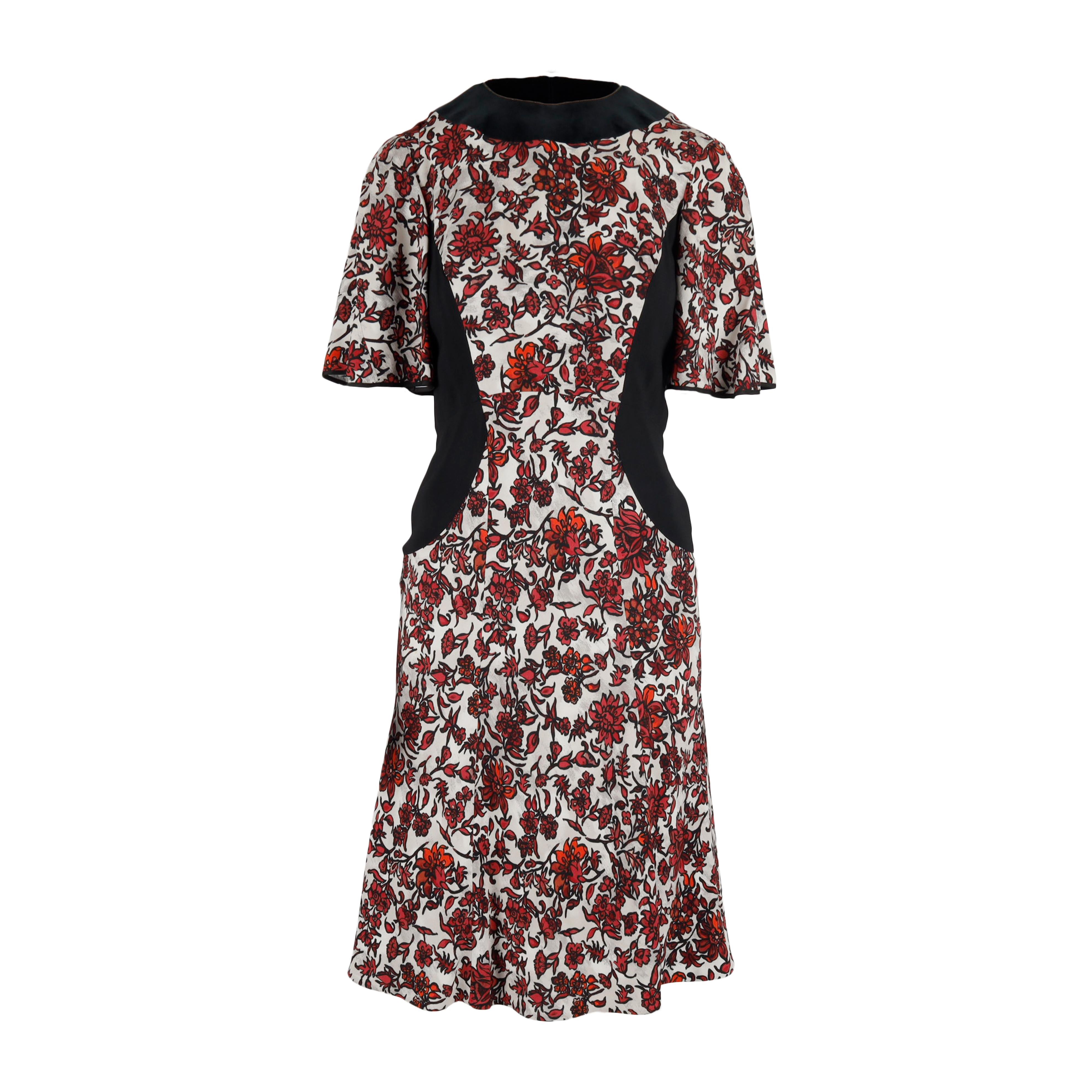 Louis Vuitton Red Black Floral Printed Dress For Sale 3