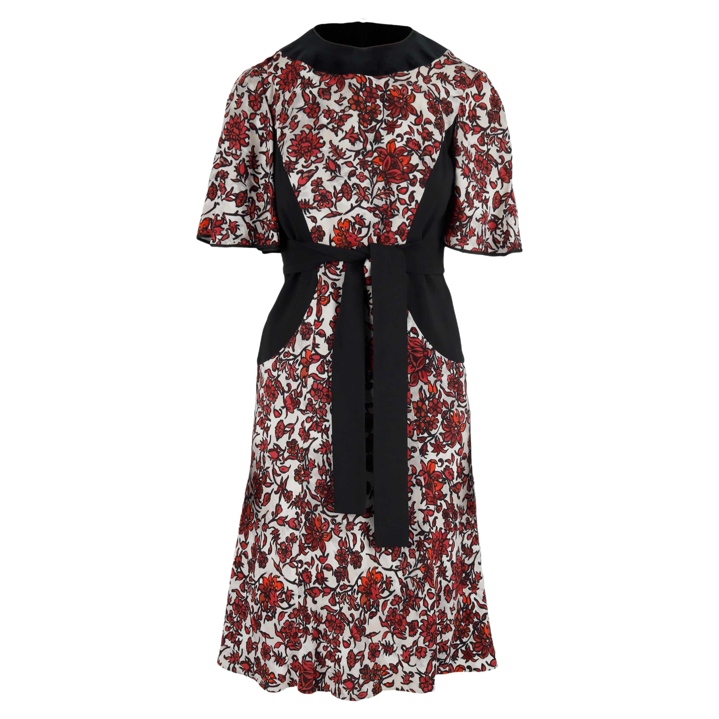 Louis Vuitton Red Black Floral Printed Dress For Sale