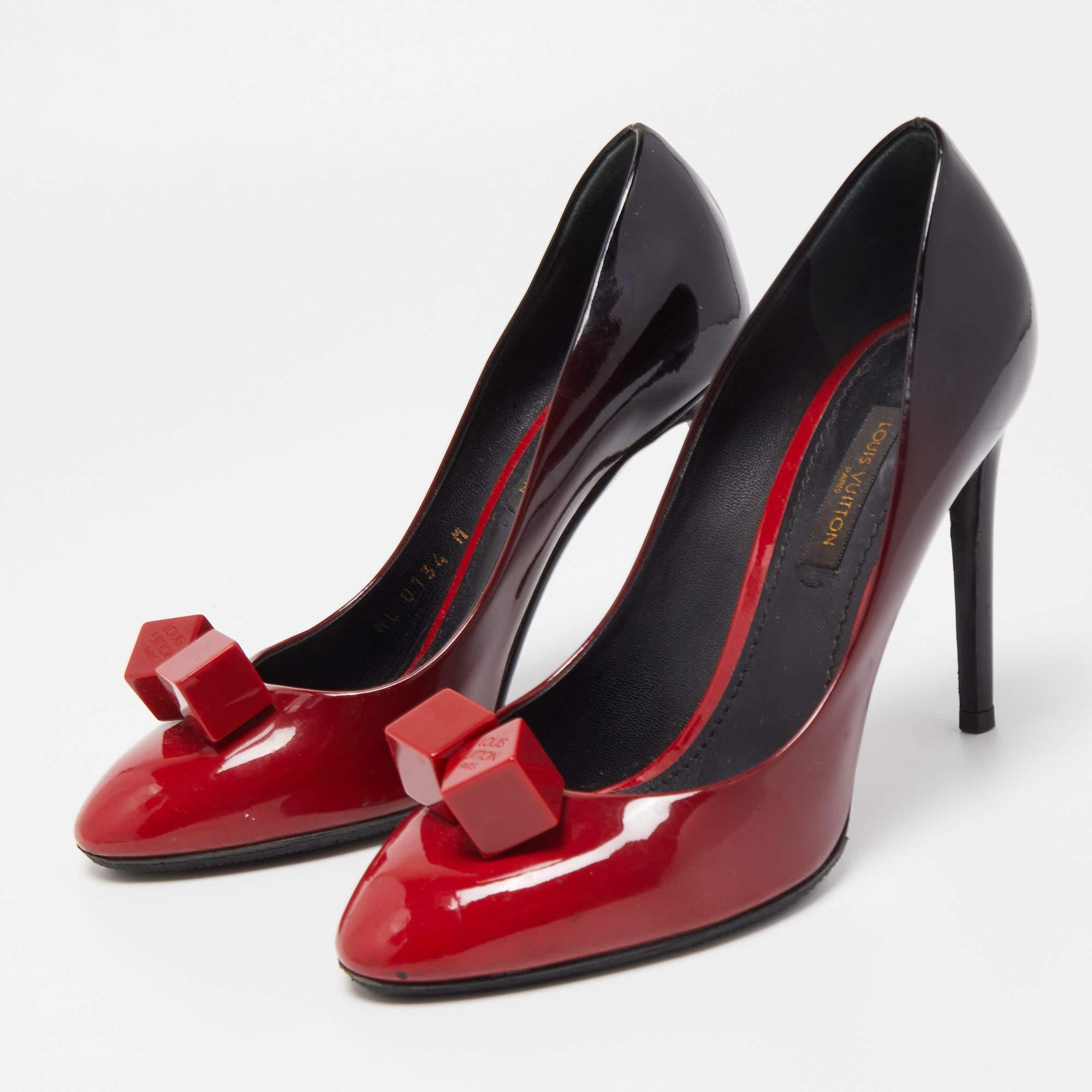 Women's Louis Vuitton Red/Black Ombre Patent Leather Dice Pumps For Sale