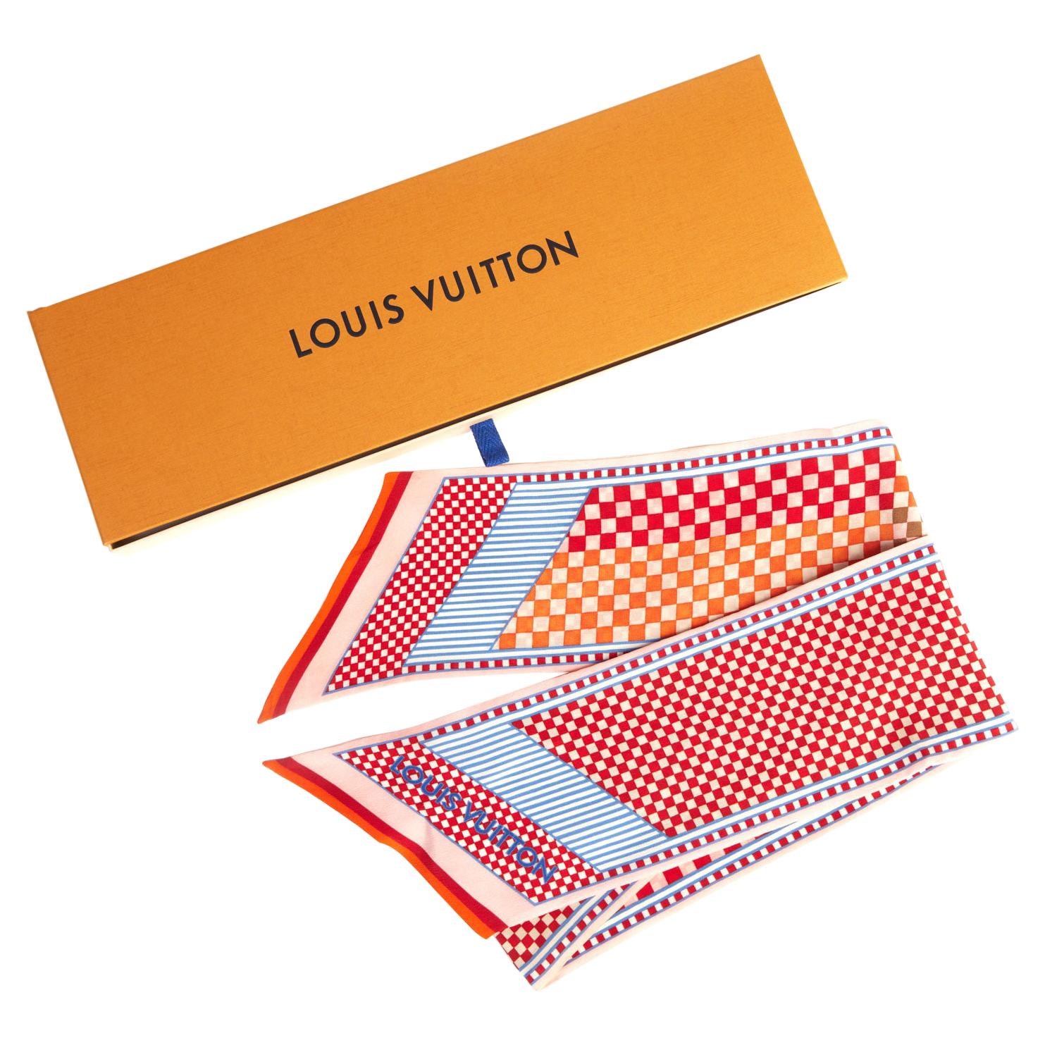 Louis Vuitton Red and Blue Twilly Scarf With Box For Sale at 1stDibs