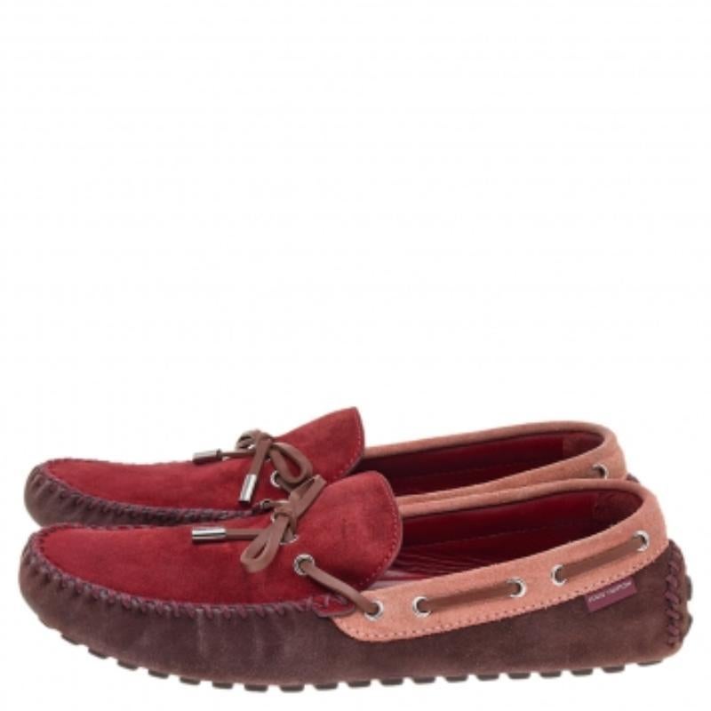 Louis Vuitton Red/Brown Suede And Leather Bow Loafers Size 44 3