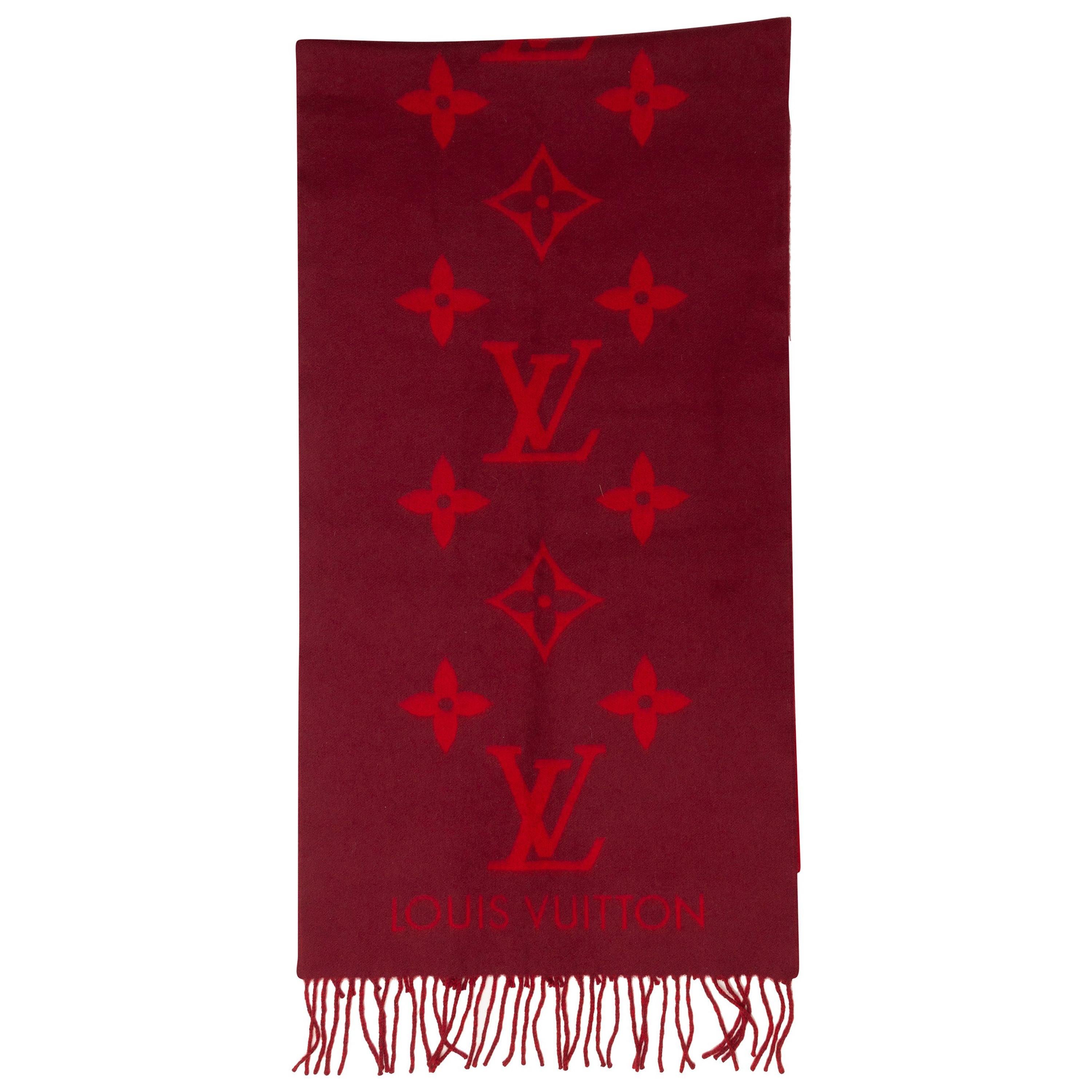  Louis Vuitton Red & Burgundy Cashmere Scarf