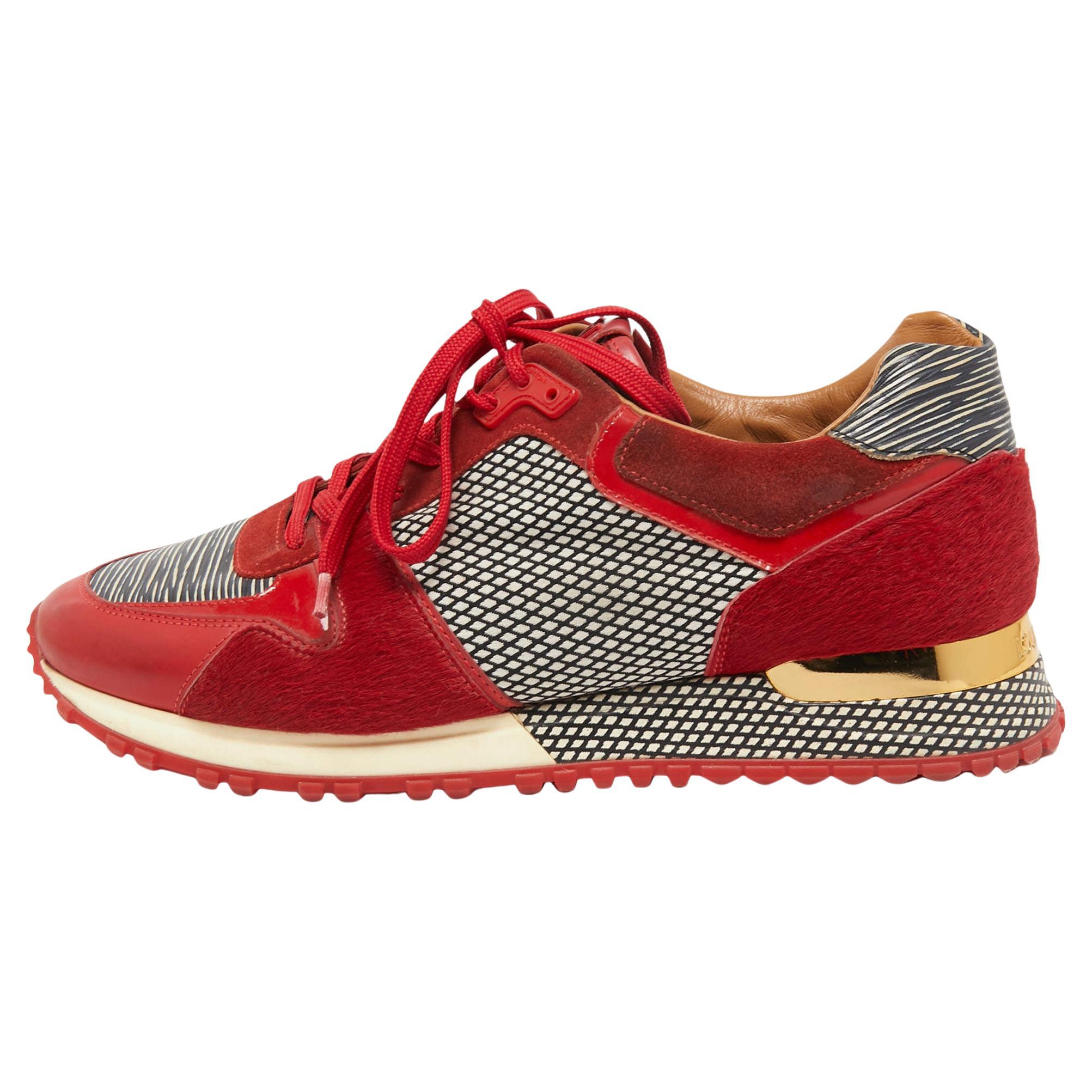 Louis Vuitton Red Calf Hair, Fabric and Epi Leather Run Away Sneakers Size 38.5