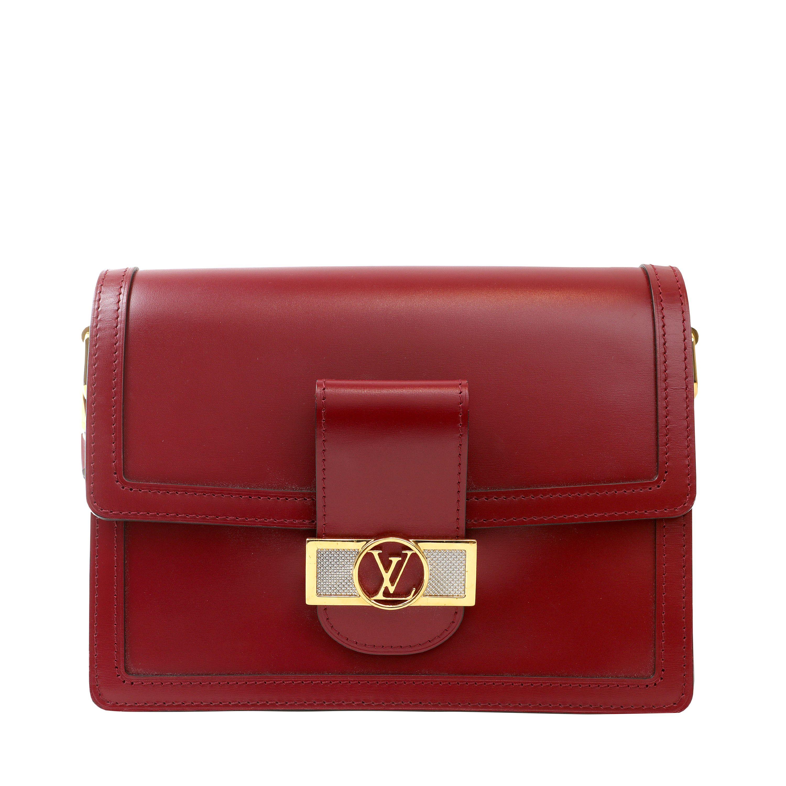 Louis Vuitton Red Calfskin Dauphine Shoulder Bag with Gold Hardware In Good Condition For Sale In Palm Beach, FL