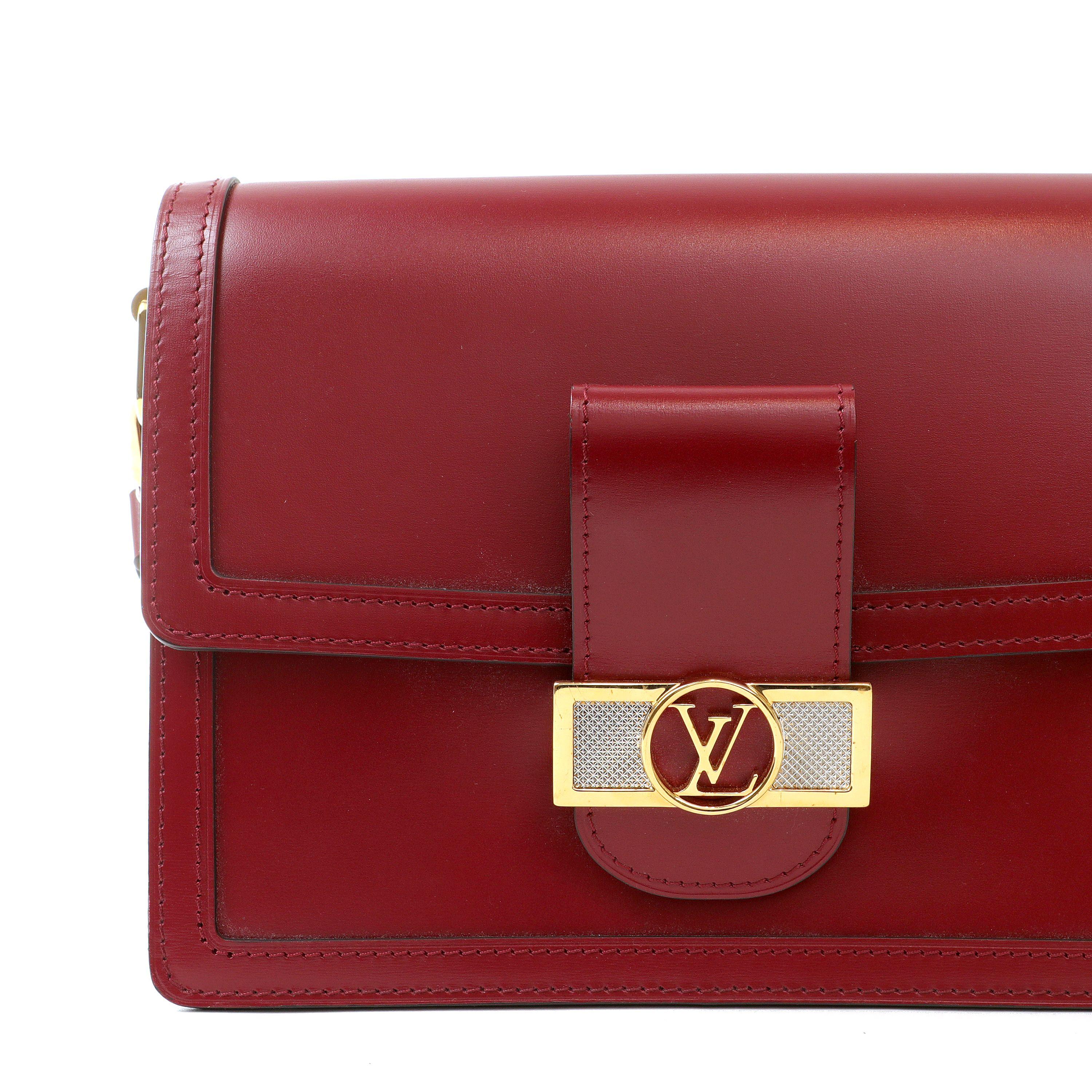 Women's Louis Vuitton Red Calfskin Dauphine Shoulder Bag with Gold Hardware For Sale