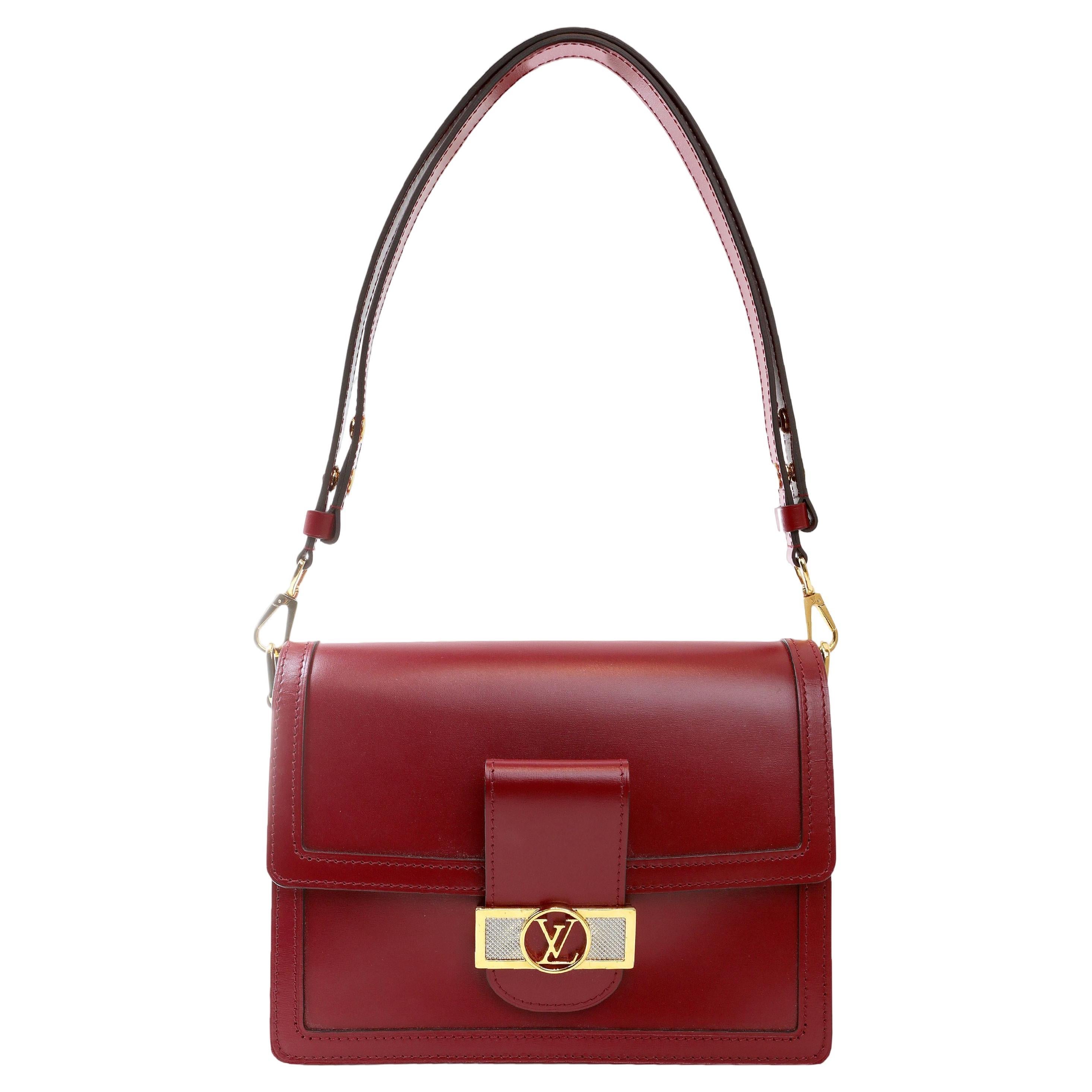 Louis Vuitton Red Calfskin Dauphine Shoulder Bag with Gold Hardware For Sale