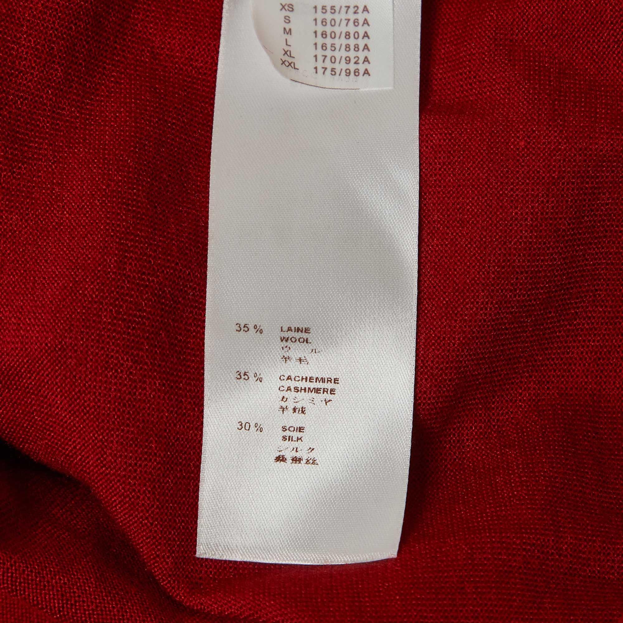 Louis Vuitton - Cardigan rouge en cachemire et soie tricoté à boutons sur le devant S Pour femmes en vente