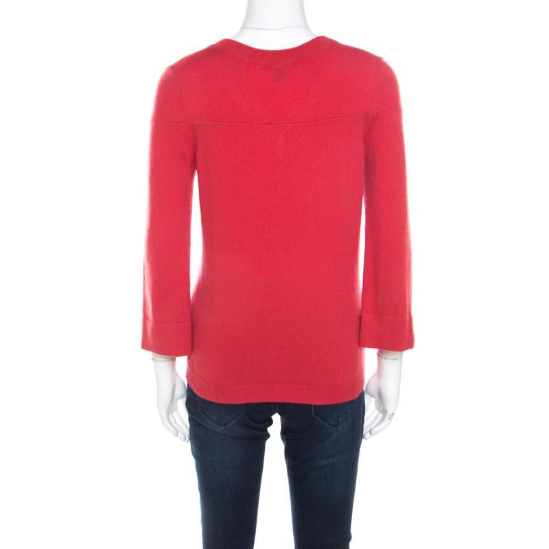 Louis Vuitton Red Cashmere Embellished Pocket Sweater M In Good Condition In Dubai, Al Qouz 2