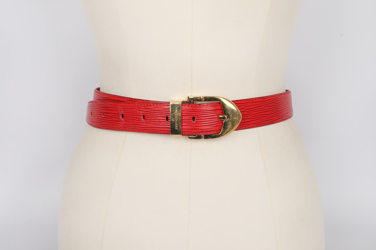 Louis Vuitton Red Cob Leather Belt In Excellent Condition For Sale In SAINT-OUEN-SUR-SEINE, FR