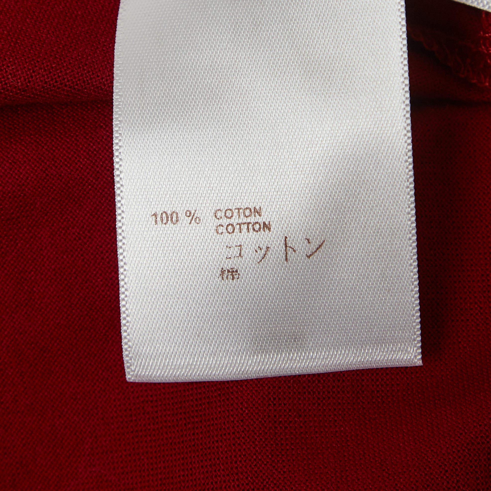 Men's Louis Vuitton Red Cotton Logo Embroidered Crew Neck T-Shirt L