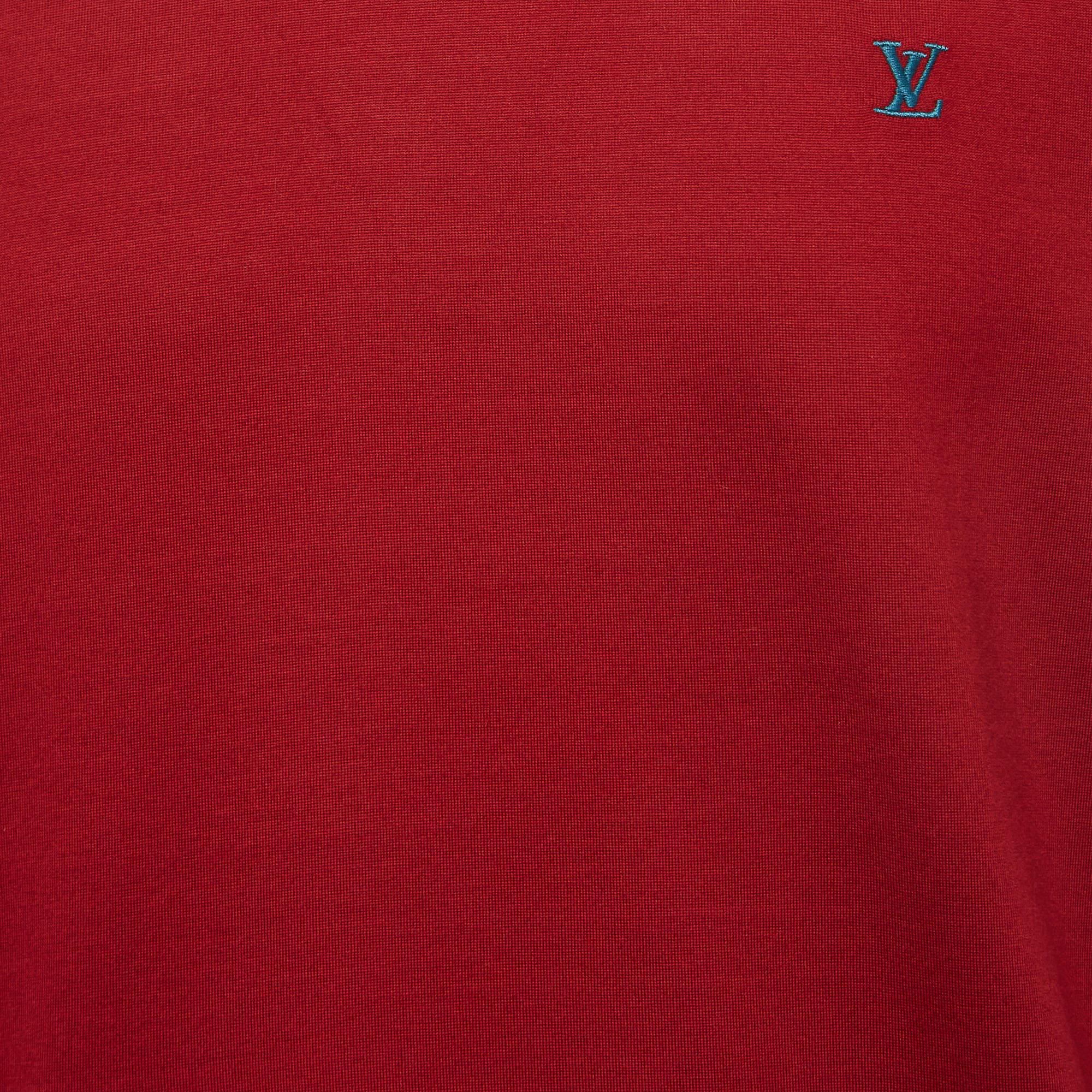 Louis Vuitton Red Cotton Logo Embroidered Crew Neck T-Shirt L 1