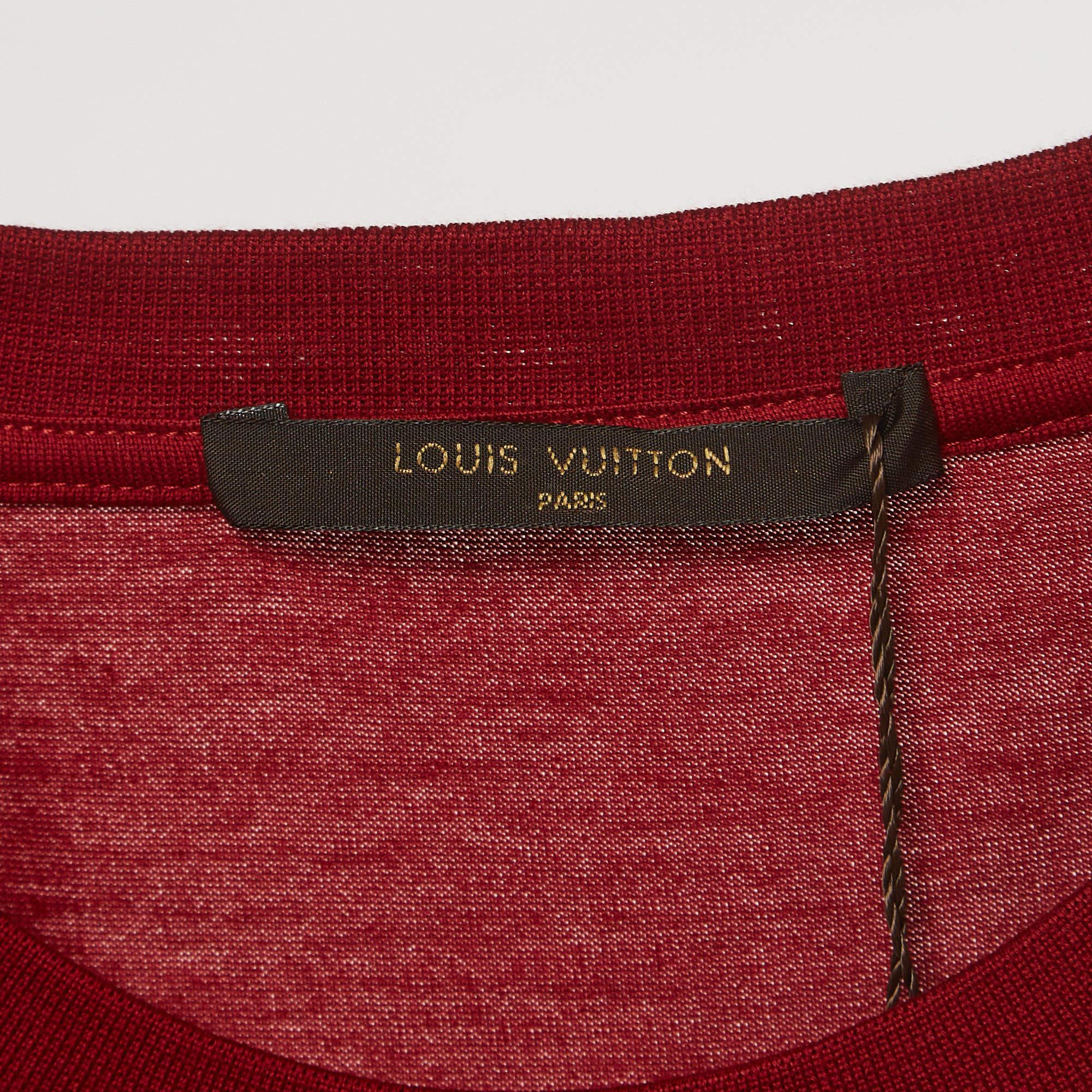 Louis Vuitton Red Cotton Logo Embroidered Crew Neck T-Shirt L 2