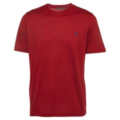 Louis Vuitton Red Cotton Logo Embroidered Crew Neck T-Shirt L