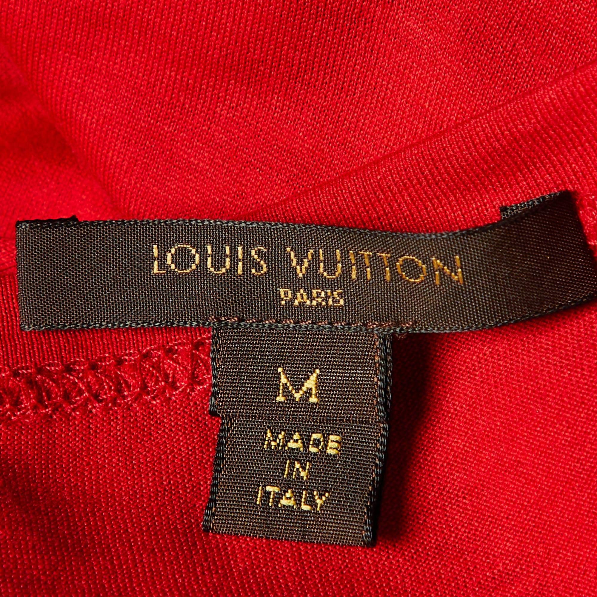 Women's Louis Vuitton Red Cotton Monogram Brooch Detail T-Shirt M For Sale